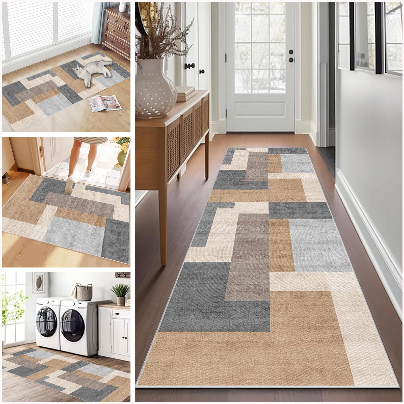 Long Hallway Runner Rug Non Slip 60 x 160 cm Washable Carpet Runners for Kitchen Runner Rugs for Hallway Entryway Indoor Door Mat Carpet Floor Mat Hall Runner Narrow Rug Runner for Hallway, Kitchen