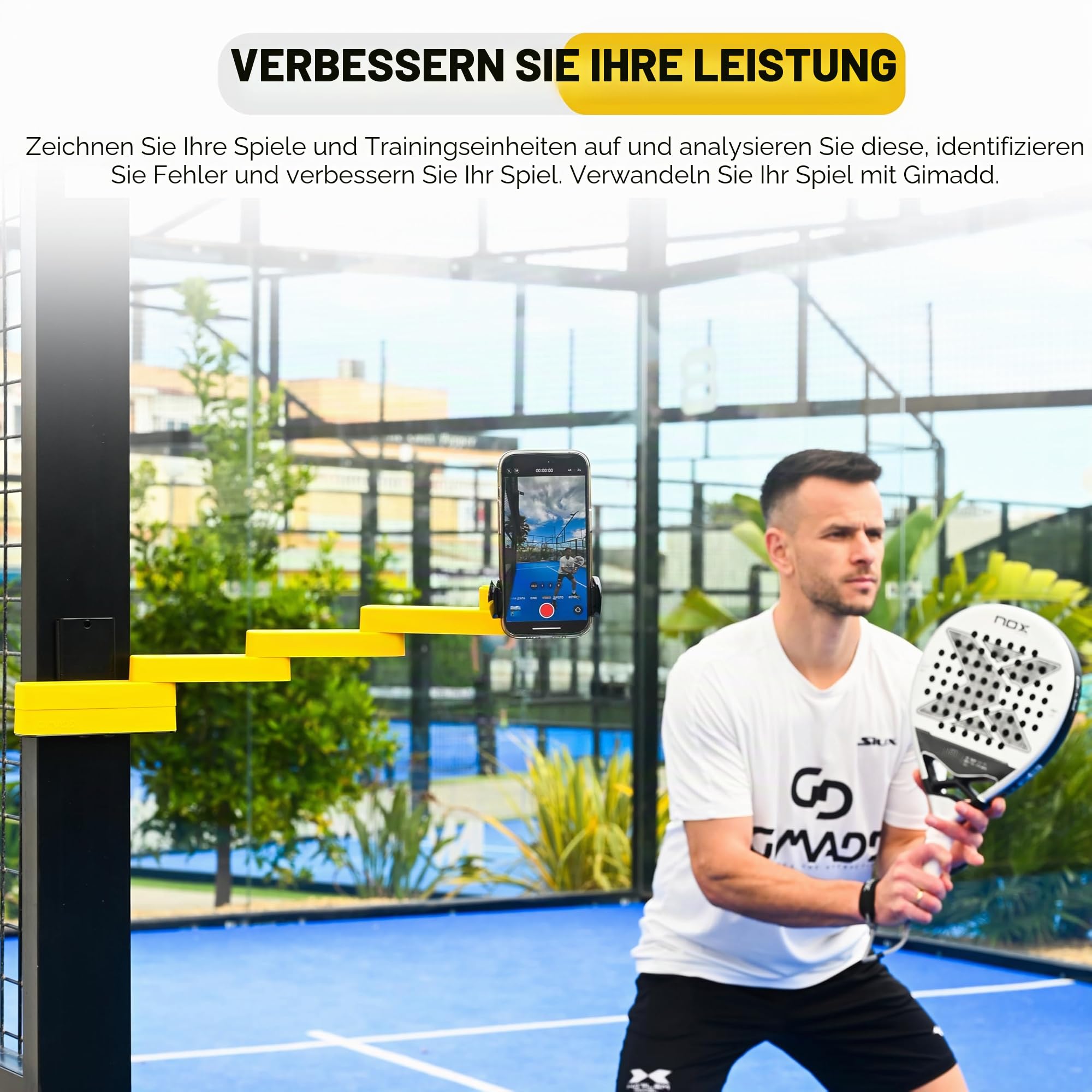 Gimadd Handyhalterung für Padel, Gym, Crossfit, Calisthenics, Basis mit Neodym-Magnet, einzigartiges Design, Stativ für Handy, kompatibel mit iPhone, Samsung, Xiaomi, Huawei usw.