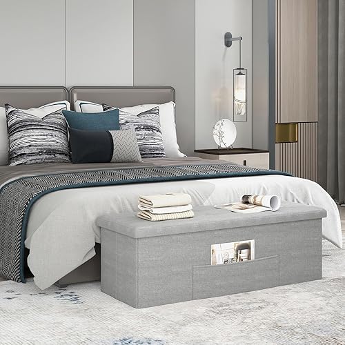 Miniatura 32 de Giantex Banco otomano de almacenamiento, 43.5 pulgadas de largo, cofre de almacenamiento plegable con separador, banco de zapatos acolchado para