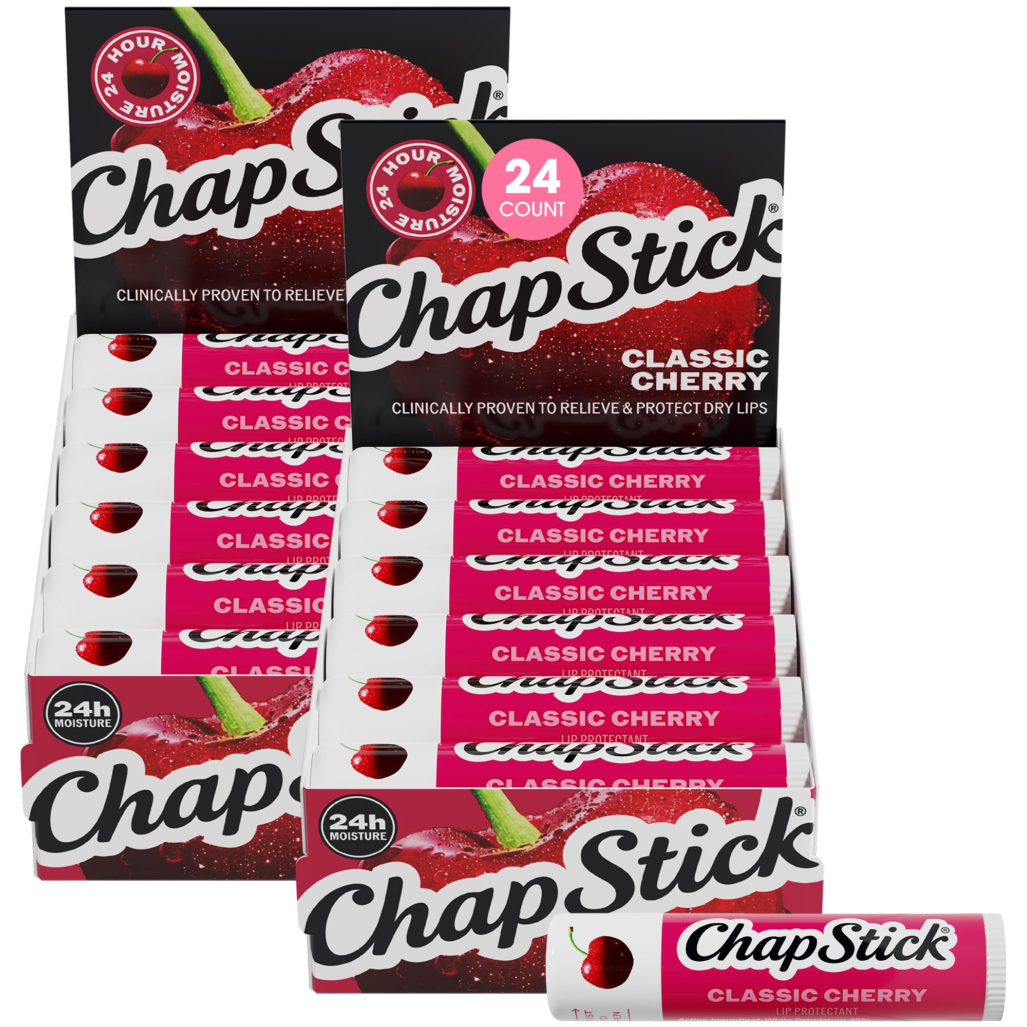 ChapStick Classic Cherry Lip Balm, Bulk 24-Pack