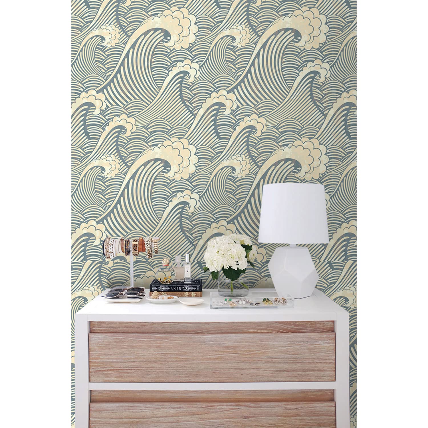 Décoration meuble chambre et salon avec le papier peint vagues vintage