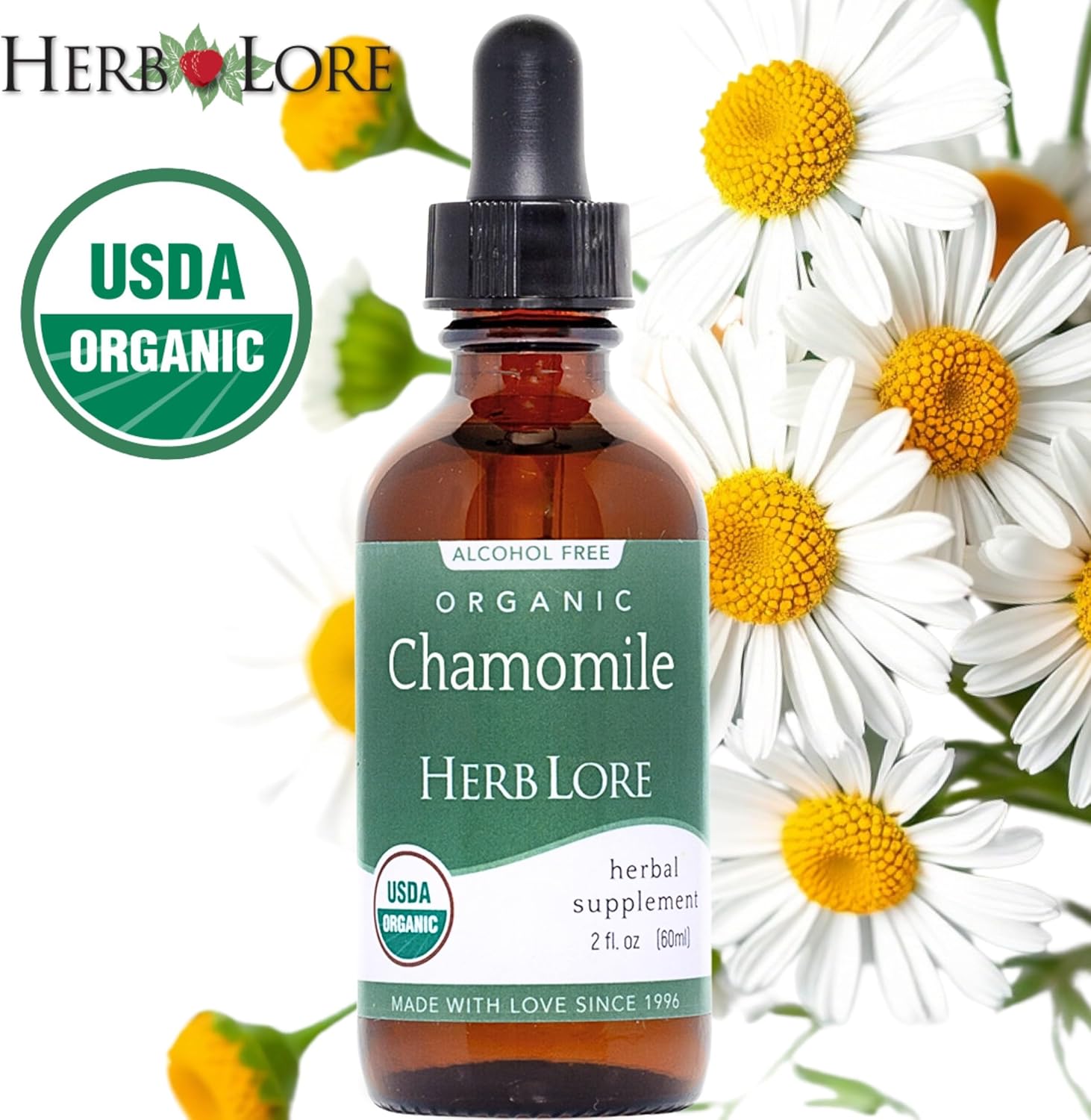 Herb Lore Organic Chamomile Tincture - Liquid Chamomile Drops for Babies & Adults - Melatonin-Free Sleep Supplement (2 fl oz)
