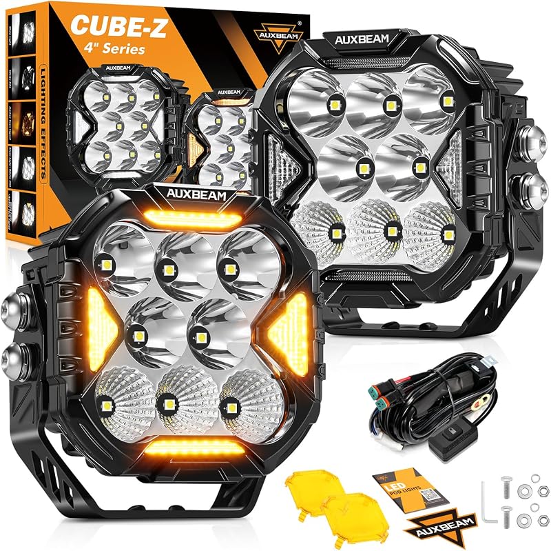 Farol auxiliar LED Auxbeam Cube-Z Series 4 polegadas 112 W com feixe combinado e capa