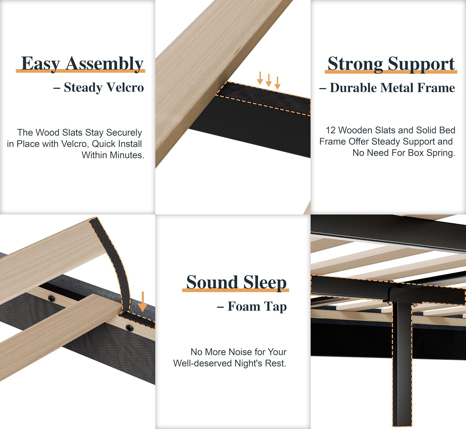 SUNLEI Queen Size Bed Frame with Tufted Button and Velvet Fabric, Bed Frame with Wingback Storage Headboard, Strong Wood Slats, Easy Assembly, No Box Spring Needed, Black