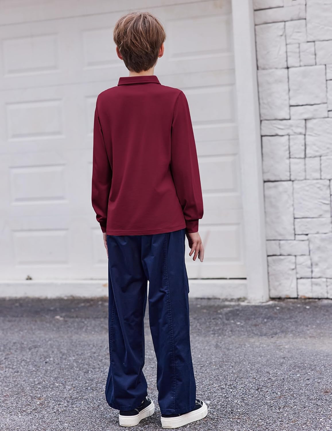 Arshiner Boys Long Sleeve Polo Shirt Performance School Uniform Pique Button Closure Shirt Size 5-12 Years - Image 3