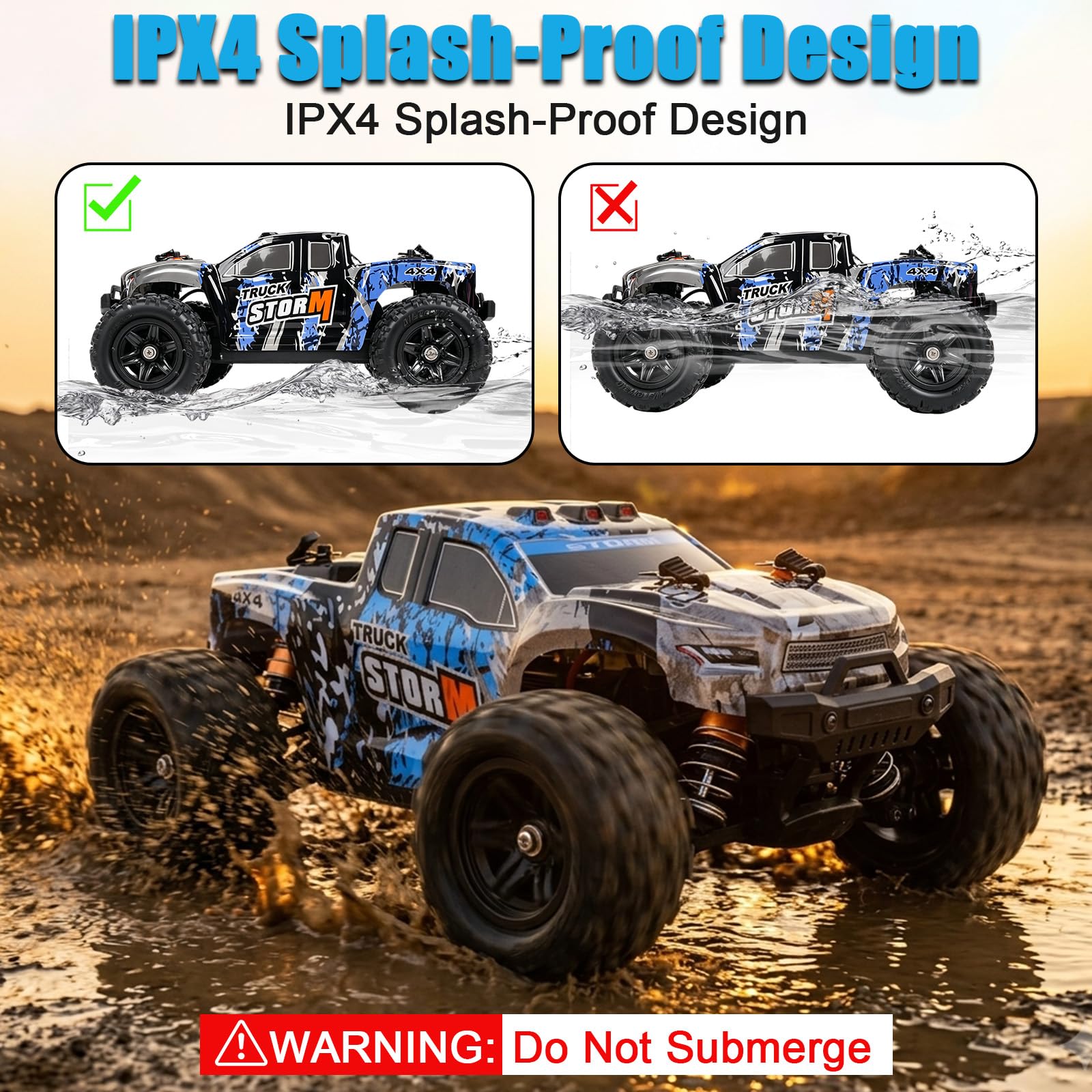 BAZADER Coche Teledirigido Adulto - 1:18 4WD Coche Radiocontrol 40km/H 2.4Ghz con 2 Batería 1200mAh Sistema de Transmisión Metálico Off-Road Truck- Remote Control Car con Baterías Recargables