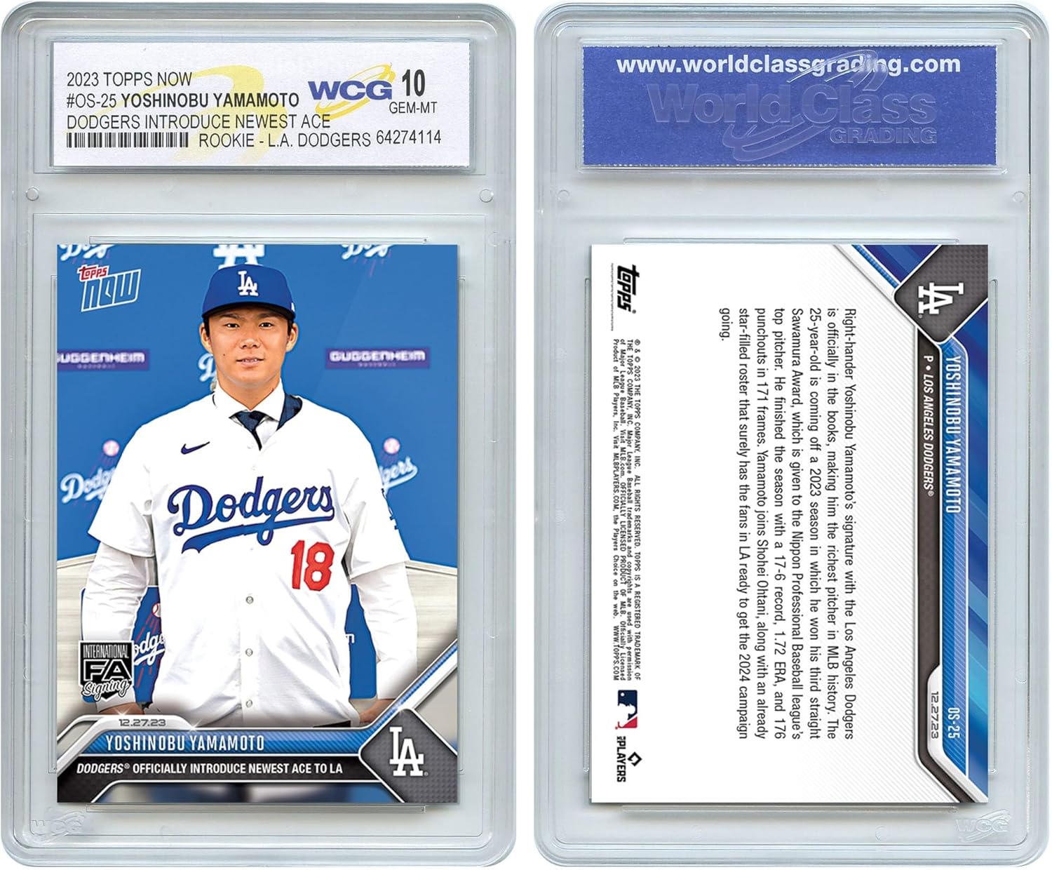 2023 Official Topps Now YOSHINOBU Yamamoto Rookie Los Angeles Dodgers Card #OS25 - Graded Gem-Mint 10