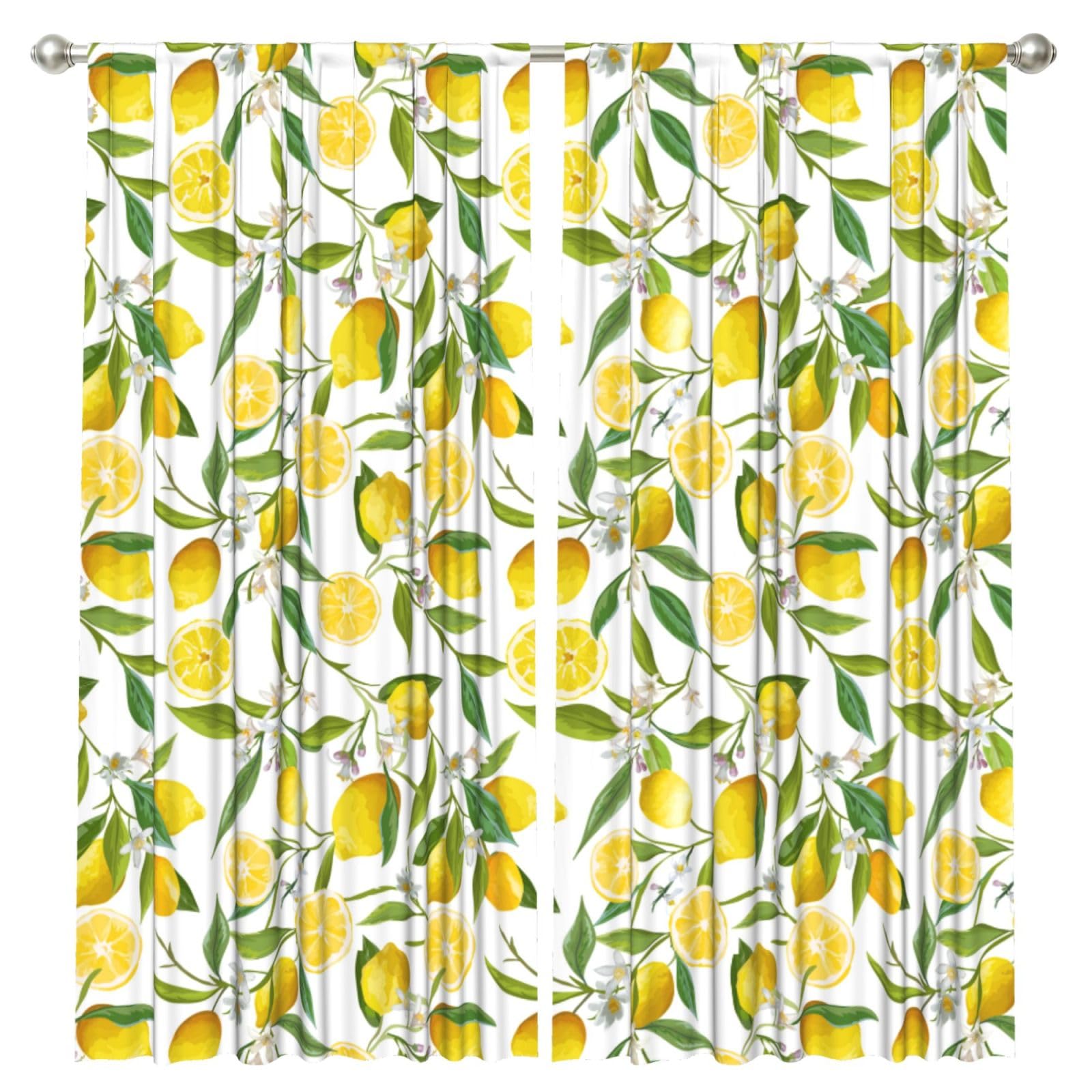 InOmak Lemon Fruit Florals, 2 Panels Window Curtains 52 x 84 Inch Blackout Curtains for Living Room Bedroom