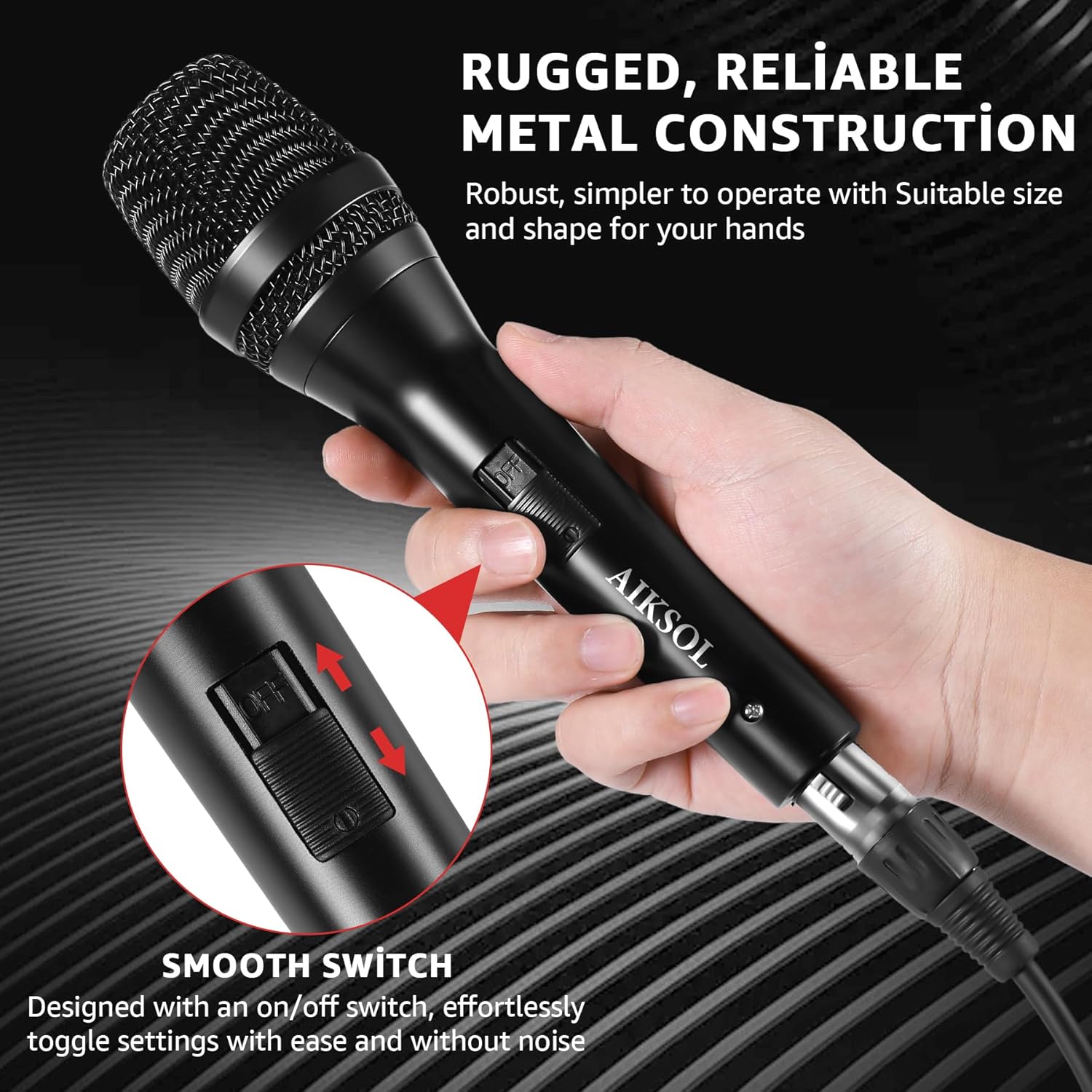 Wired Microphone for Singing,Professional Vocal Dynamic Handheld Karaoke,Cardioid Studio Mic,16.4 ft XLR & 6.35 MM with On and Off Switch, for Speakers/Mixer/Machine/Amp/Speech/Karaoke and Outdoors - Image 5