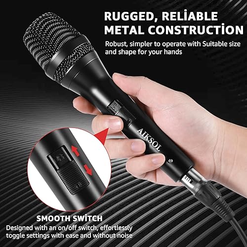 Miniatura 5 de Micrófono con cable para cantar, karaoke profesional dinámico vocal, micrófono de estudio cardioide, XLR de 16.4 pies y 0.250 in con interruptor de