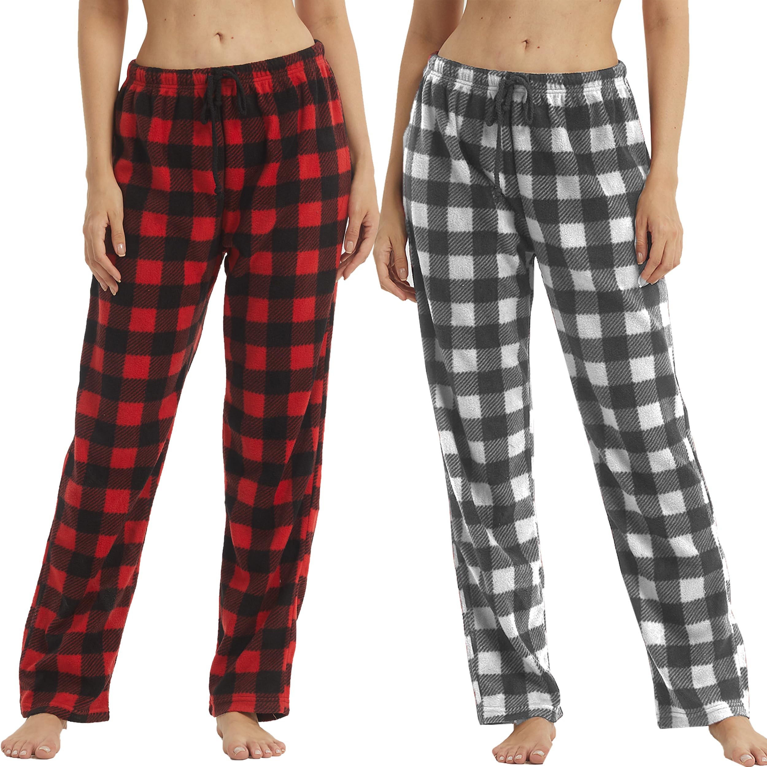 YUSHOW Lot de 1 à 2 Pantalon de Pyjama Femme en Polaire Hiver à Carreaux Bas de Pyjama Chaud Doux et Confortable