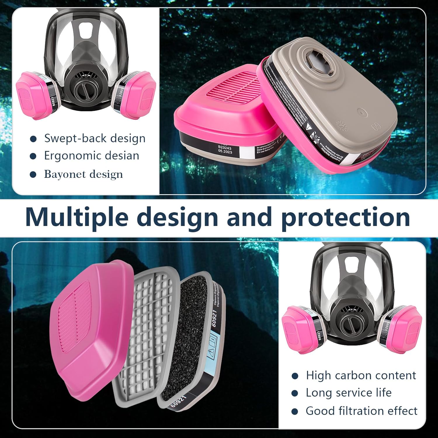 60921 Respirator Cartridge/Filter, Particulate Filter, Compatible with 6000, 7000, FF-400 Series Respirators, Effective Filtering Organic Vapors,Chemical and Dust (6 Pair)