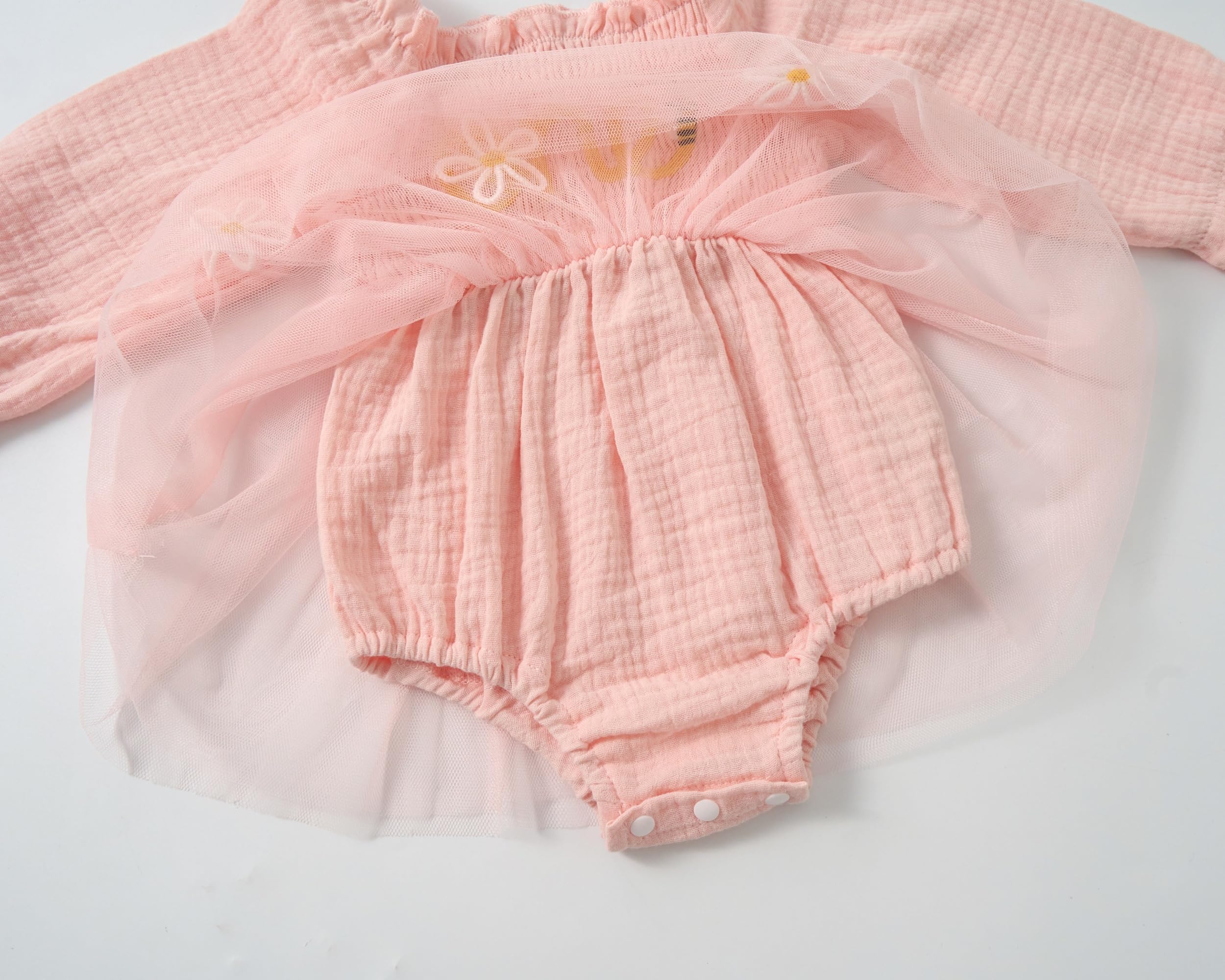 Miipat Robe de Bébé Fille 1er Anniversaire Tulle Manches Longues Romper Ensemble pour Bébé Gâteau Écraser Tenue Nourrisson Vêtements avec Bandeau de Tête Bowknot et Chaussettes