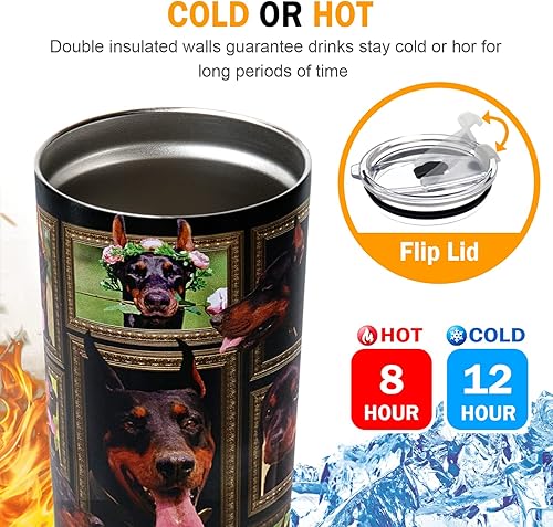 Miniatura 3 de Doberman - Vaso con tapa a prueba de derrames, para café helado, taza de viaje aislada de acero inoxidable, botella de agua de 20 onzas para bebidas