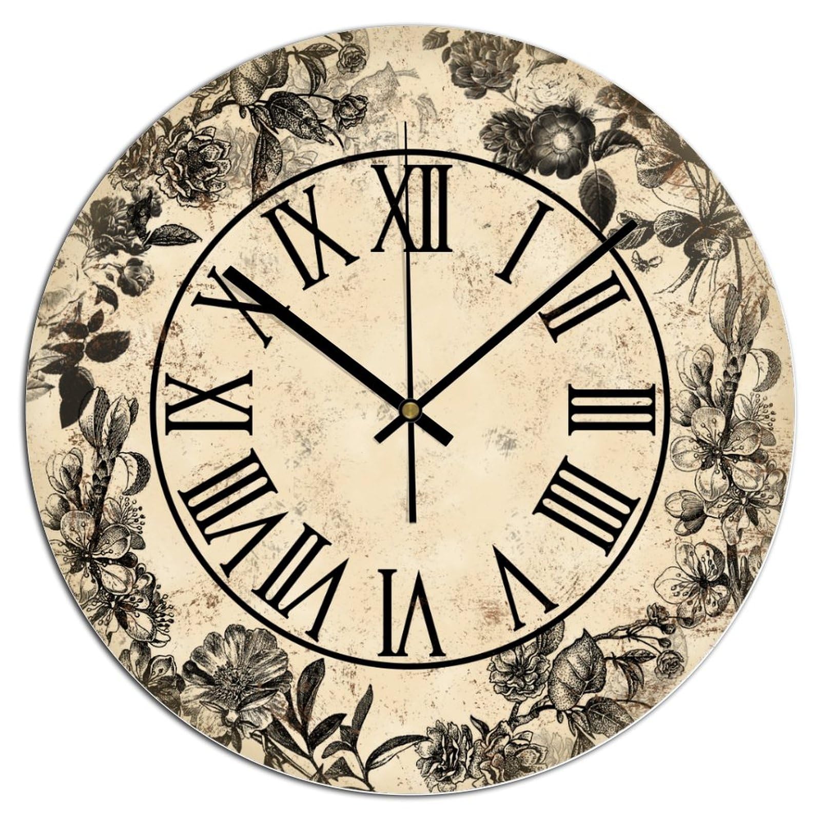 Horloge murale sans tic-tac en bois floral pour supprimer les bruits de nuit