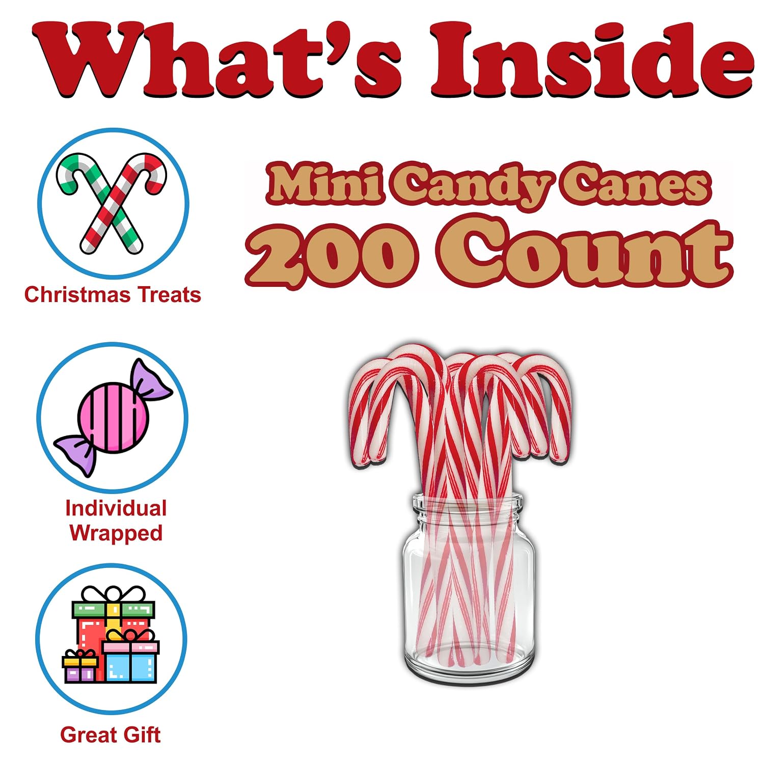 Christmas Mini Candy Canes, 200 Count Individually Wrapped Peppermint Candy Sticks Stocking Stuffers, Red and White Striped Holiday Treats, Bulk Christmas Candies for Kids, Holiday Decor