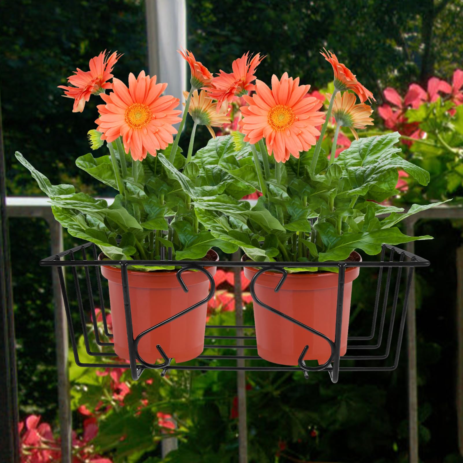 HEMOTON 2 Pièces Support de Pot de Fleurs Suspendu Noir pour Balcon Fenêtre ou Clôture Support Robuste pour Plantes et Fleurs Aucun Outil pour Installation