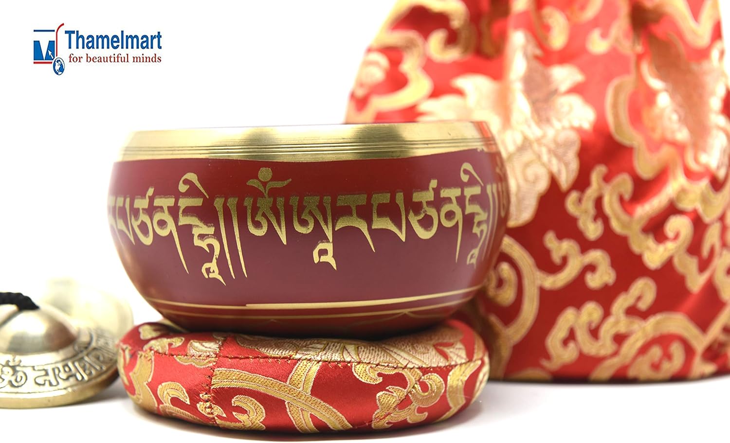 5" Tibetan Meditation Yoga Singing Bowl Set with free Om Tingsha cymbals,wooden Mallet Silk Cushion and Carry bag from Nepal, Singing bowls.