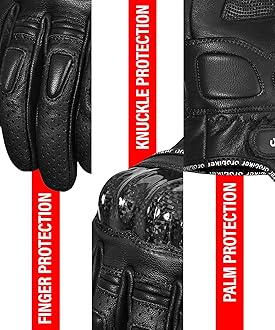 Leather Motorbike Gloves Mens, Carbon Knuckle Touchscreen, Extra Grip Powersports Motorcycle Gloves Road Racing Riding Gloves