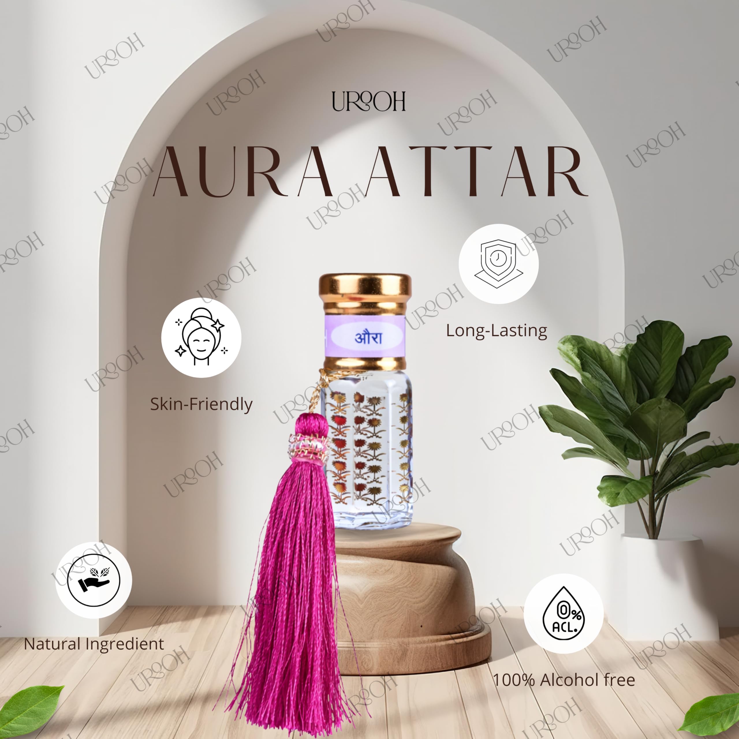 UROOH Aura Attar, Natural Ingredient Perfume Oil, Alcohol Free, Long Lasting Fragrance, Skin Friendly, 3ml 1