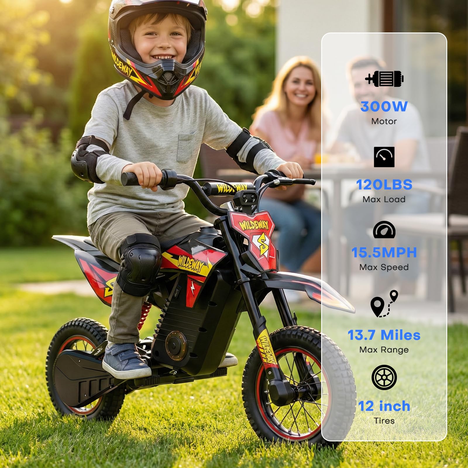 Wildeway 36V Kids Electric Motorcycle Peak 500W 12" Electric Dirt Bike for Boys Girls Age 3-12, Off-Road Bike, Mini Motorcross Bike, Up to 25KM/H, 3 Speed Modes, Red - 3