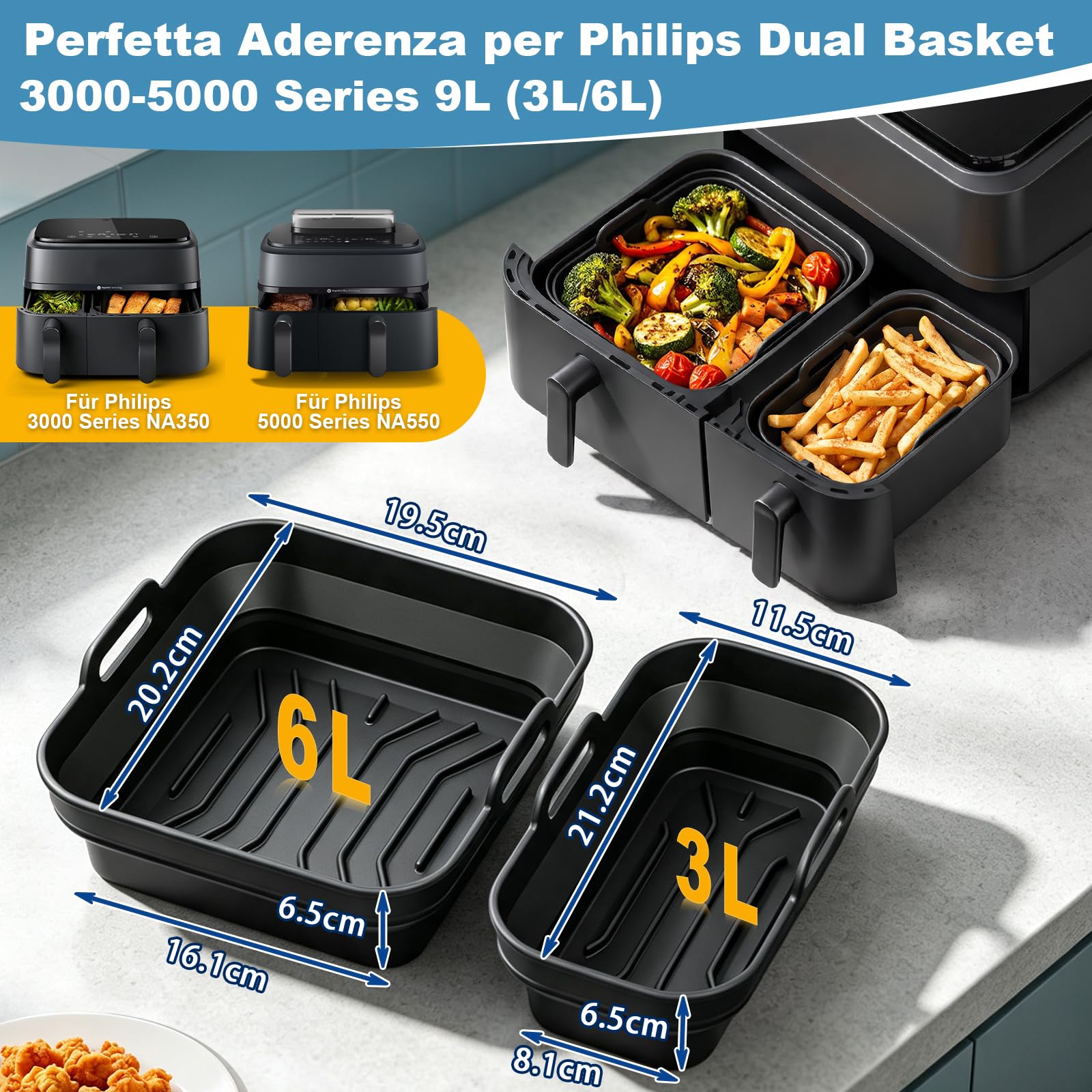 Set di accessori per friggitrice ad aria calda Philips Dual Basket 3000