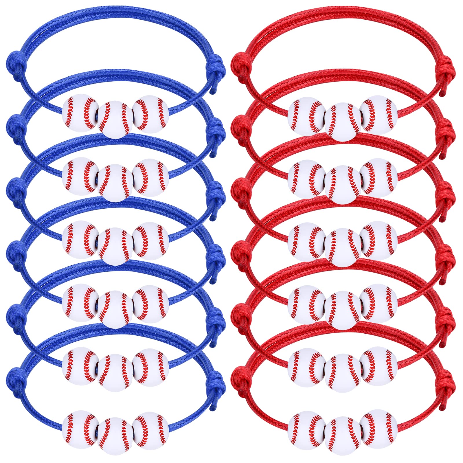 12Pcs Baseball Charm Bracelets Baseball Party Favors Baseball Beads Red Blue Adjustable Inspirational Sports Baseball Bracelet for Women Teen Birthday Party Mardi Gras Graduation Gifts for Team