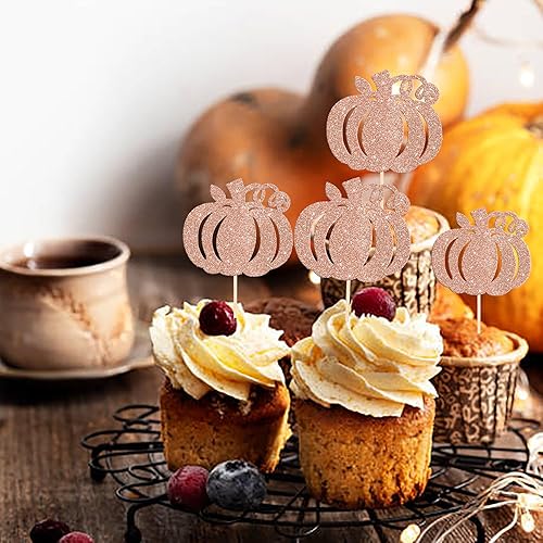 Miniatura 5 de Rsstarxi Paquete de 24 adornos de calabaza para cupcakes con purpurina para baby shower de niños y niñas, decoración de cupcakes de cumpleaños para