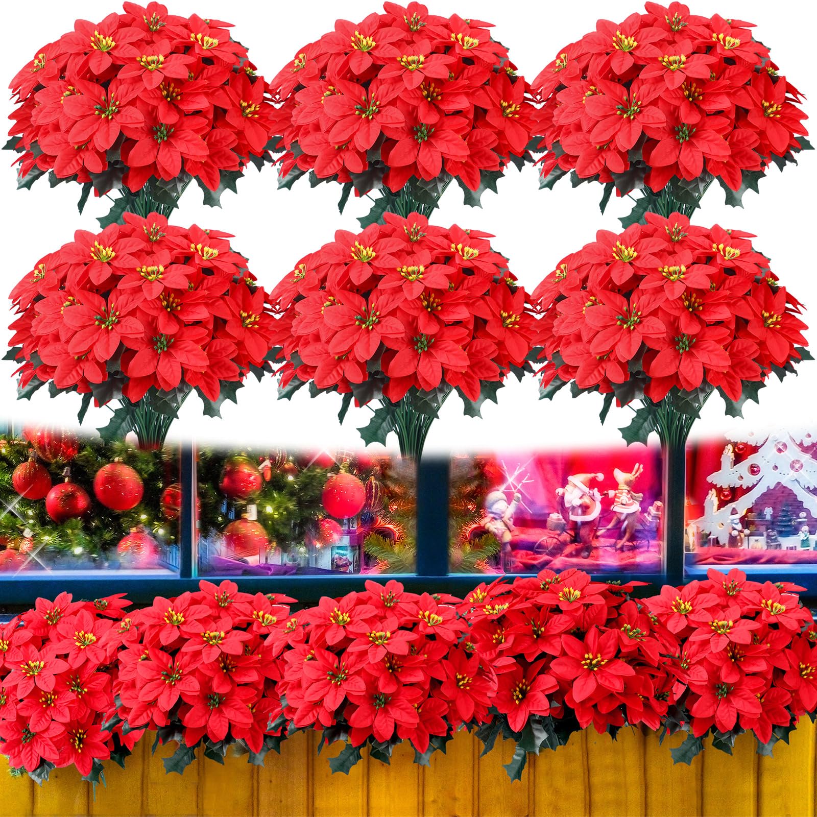 Tigeen Künstliche Weihnachtssterne mit 7 Köpfen, Blumensträuße für Weihnachten, Party, Kranz, Hochzeit, Zuhause, Garten, Dekoration, Rot, 50 Stück