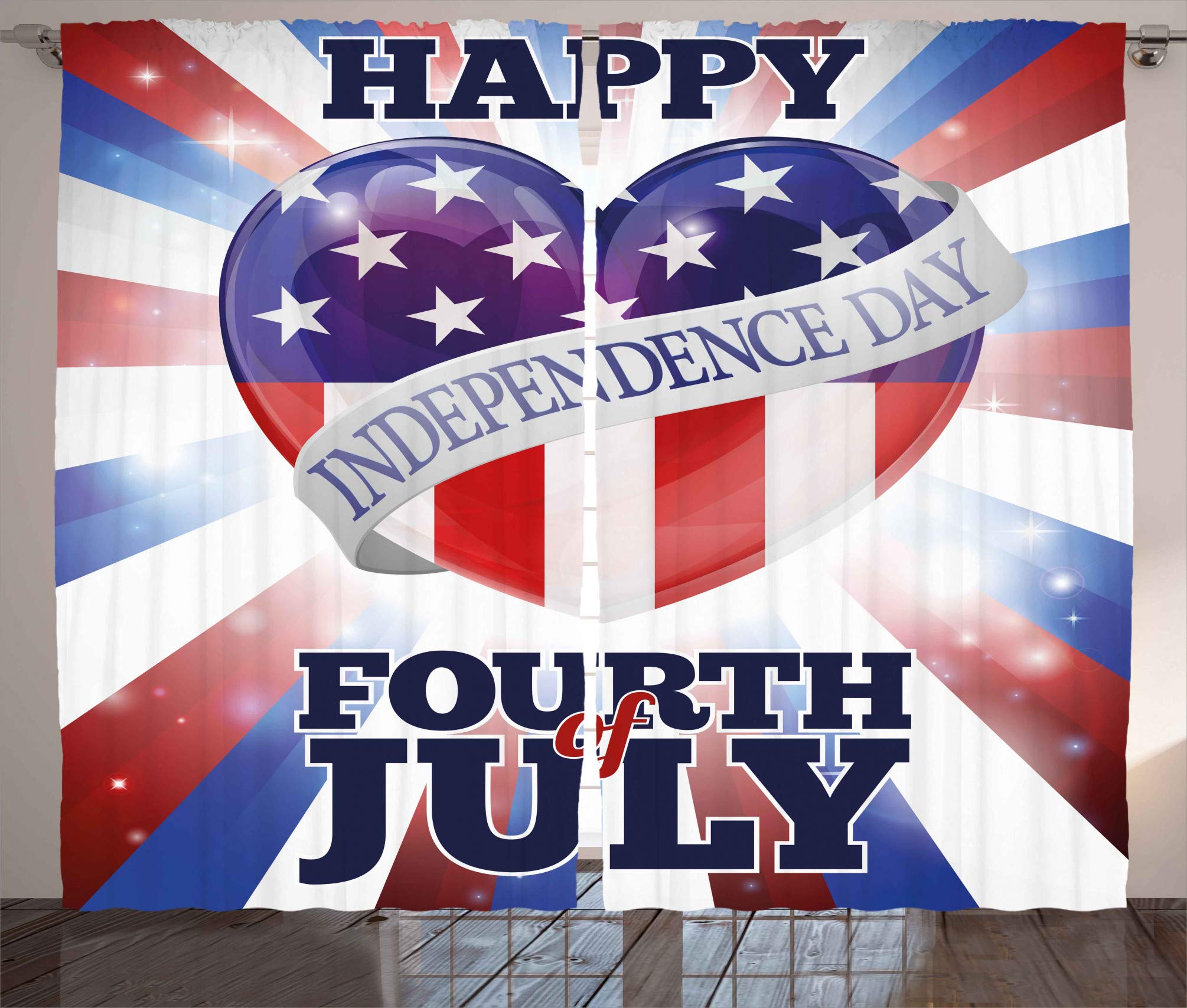 sheer curtains Patriotic Flag Curtain 63 inch length,Living Room Bedroom Window Drapes 2 Panel Set 63" W x 63" L