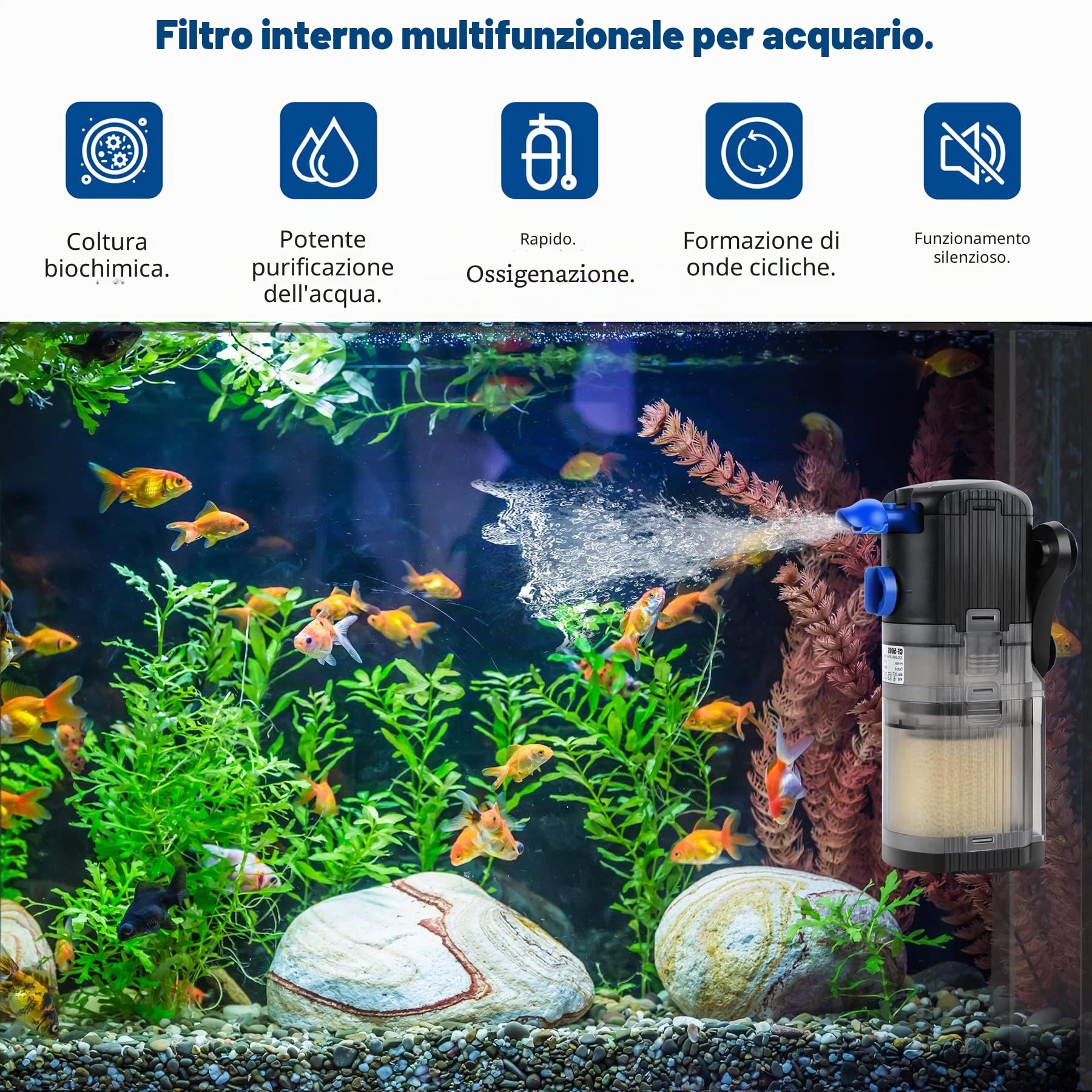 Forever Speed 3 in 1 Filtro Acquario Interno Flusso Regolabile Filtro per Acquario 500 L/H, Pompa Acquario per acquari da 40 a 120 L 8 W