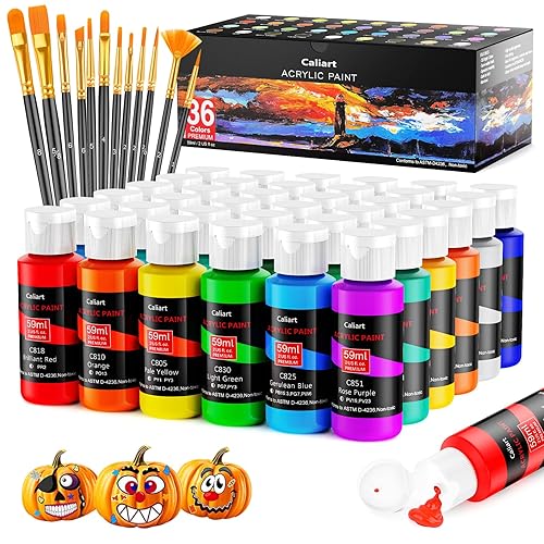 Caliart Acrylic Paint Set with 12 Brushes, 36 Colors Art