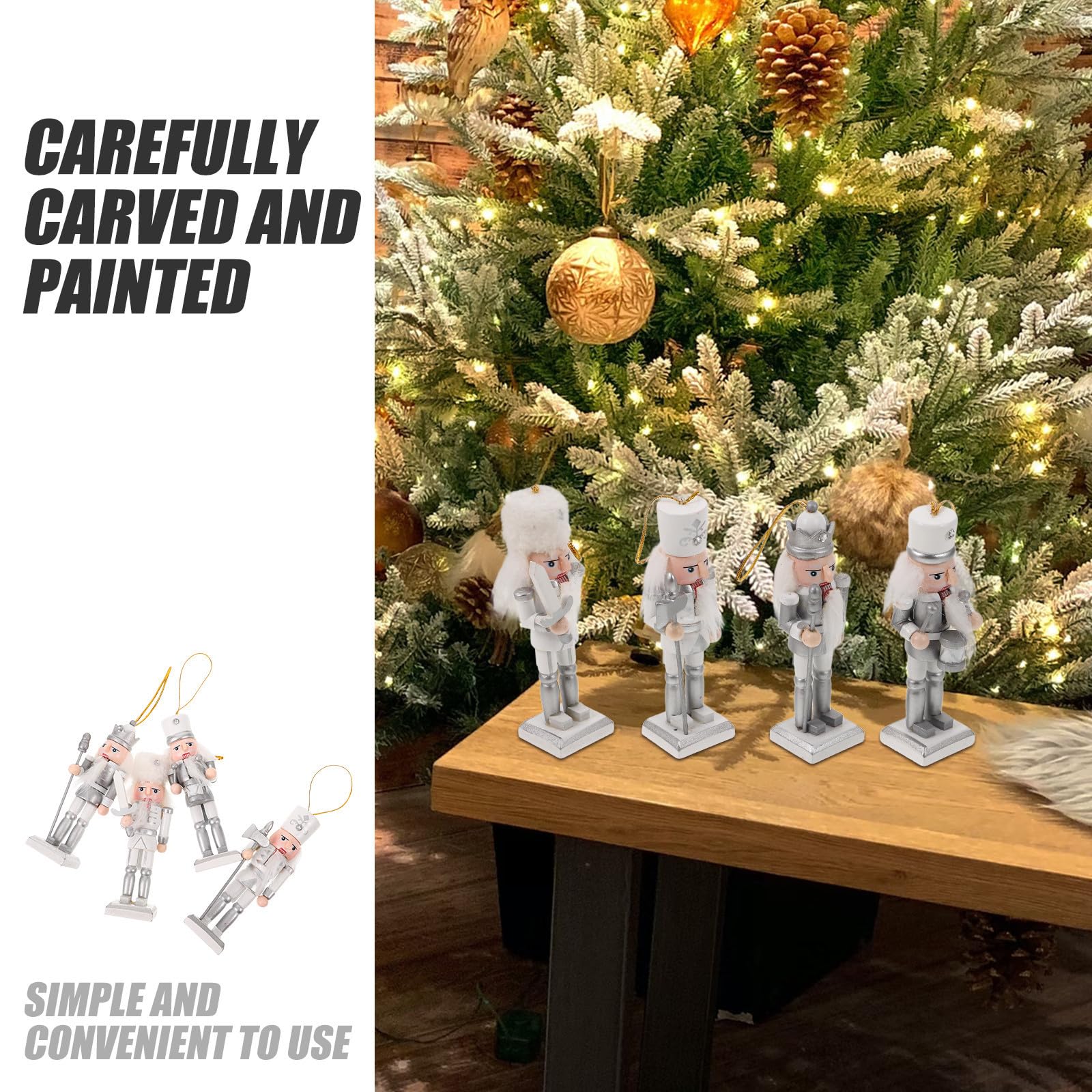 TOYANDONA 3 Piezas Cascanueces de Navidad Figuras 5 Pulgadas Resina Blanco