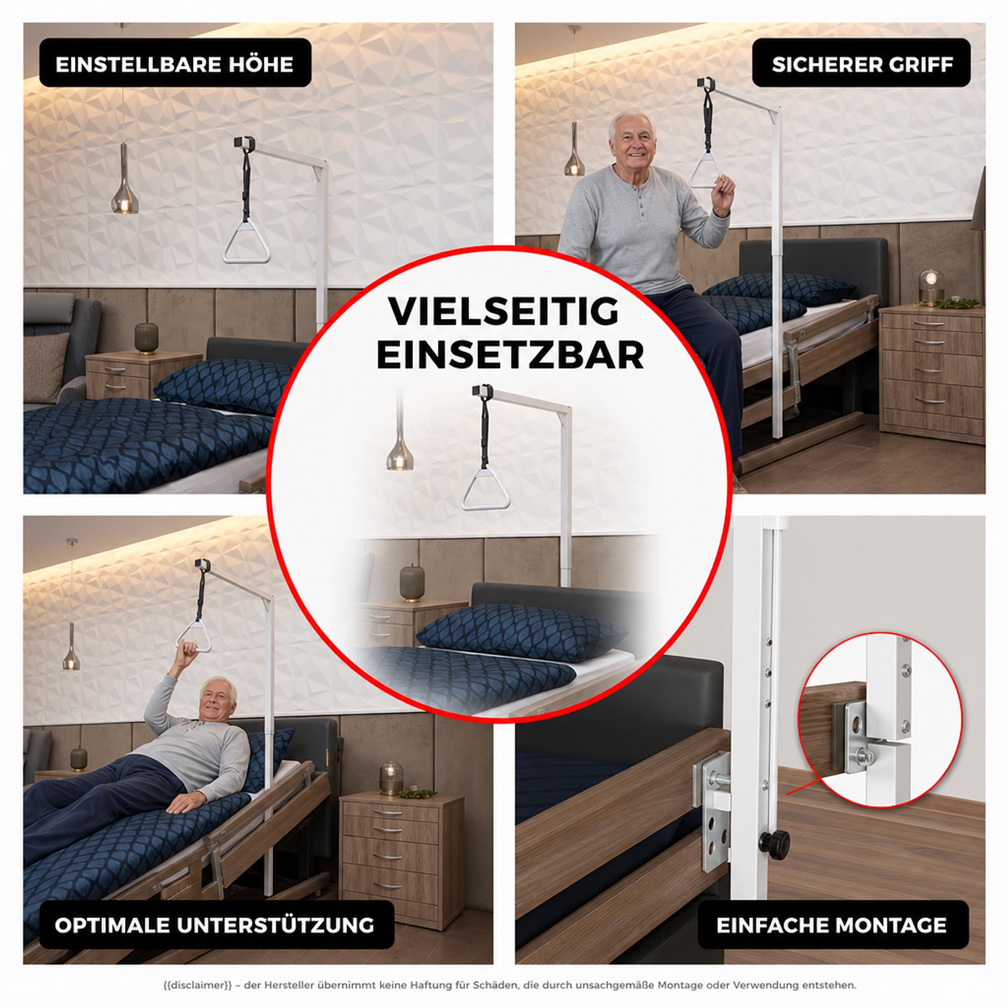 ATC Handels GmbH Elevador de cama, fuelle de cama, ayuda para levantarse – Altura 170 cm – Carga máxima aprox. 90 kg – Altura y longitud ajustable al levantarse