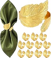 Monkkino Gold Napkin Rings Set of 12 - Solid Metal Laurel Leaf Design, Shiny Elegant Table Decor for Weddings, Holidays, Parties