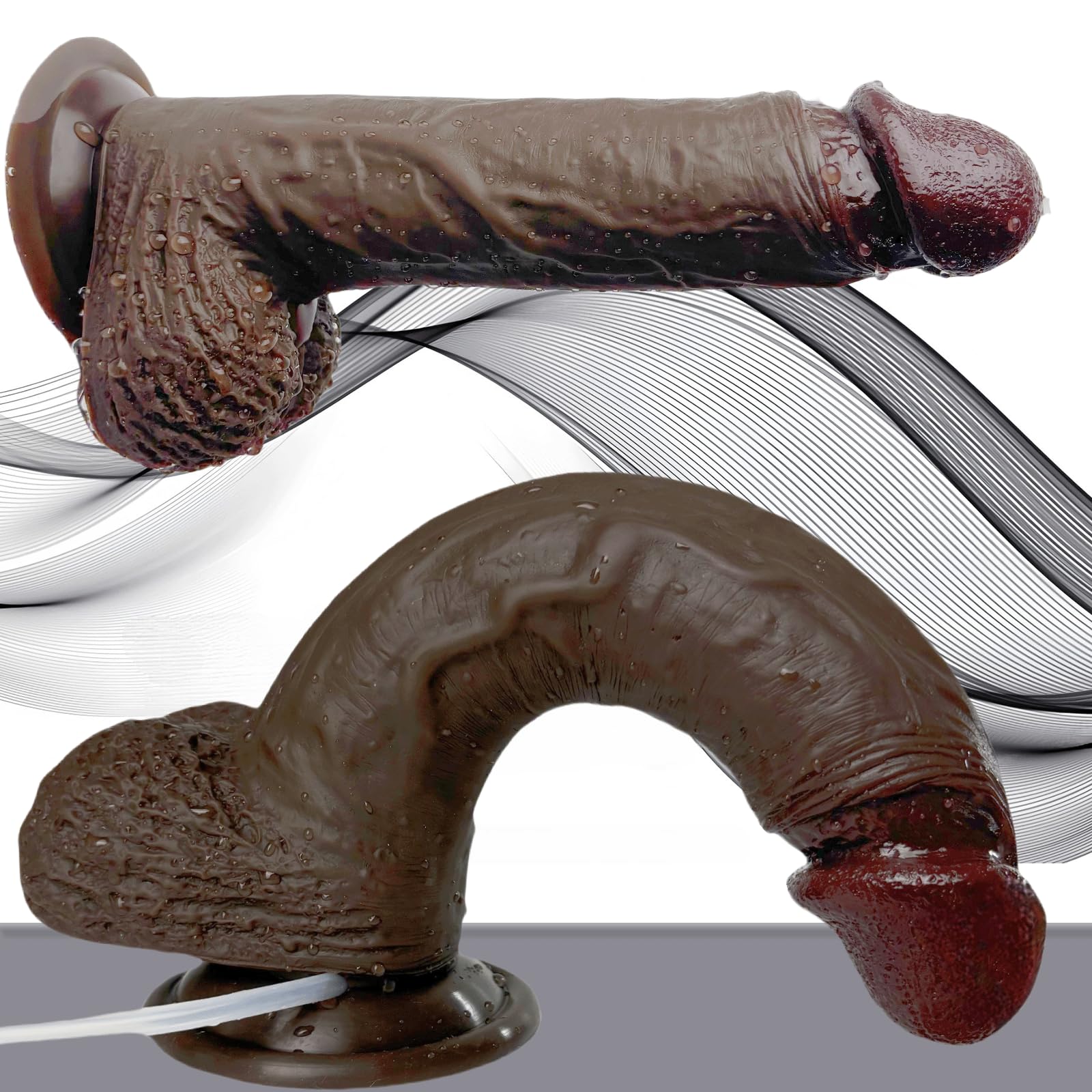 Dildo Realistico 21 cm Eiaculante Dildo Squirting in Silicone, Eiaculante con Forte Ventosa per Masturbazione Vaginale e Plearure Anale, Pene Giocattolo Sessuale per Prostata, Punto G, Bruno