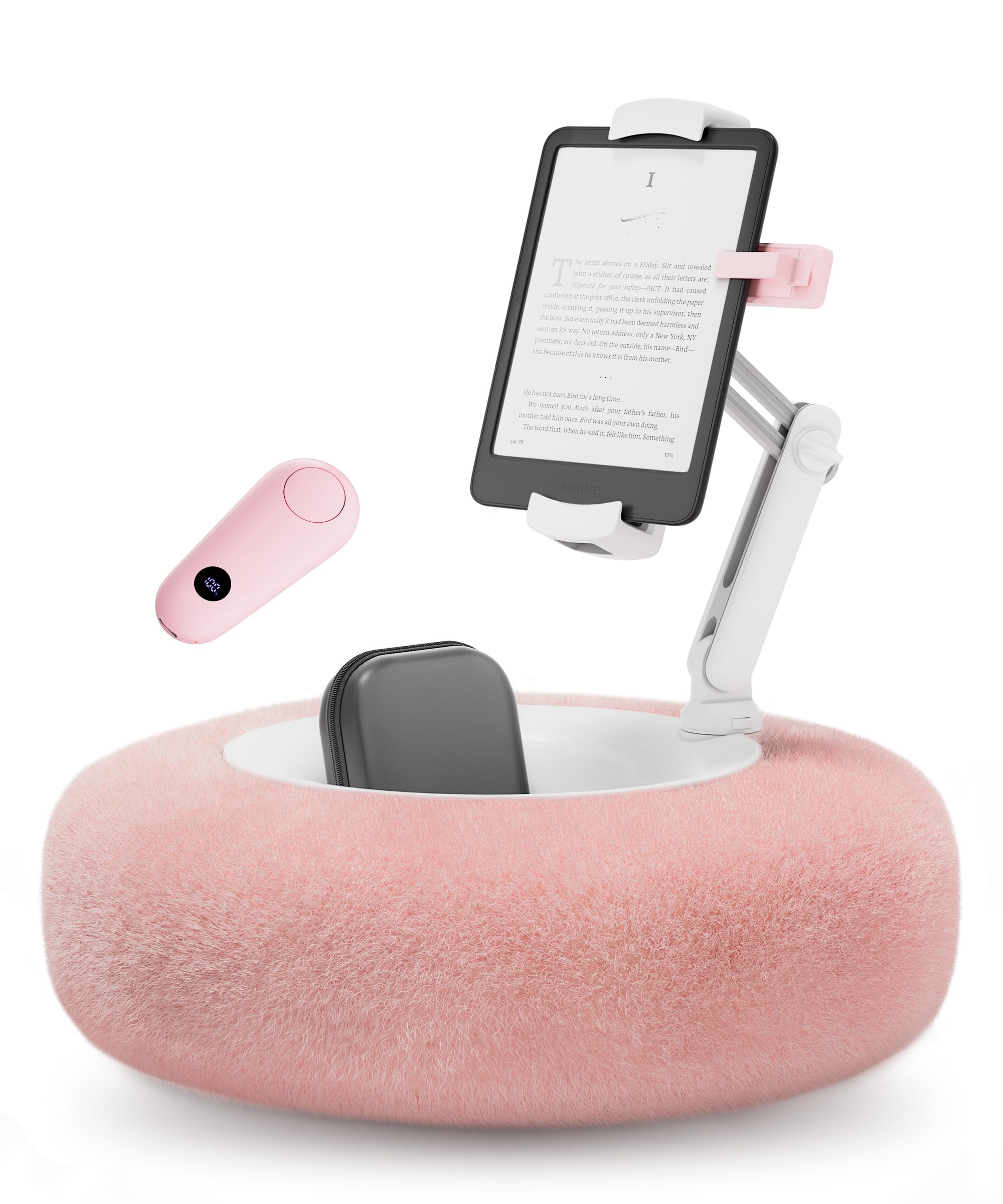VOLTIFYMAX Tablet Pillow Stand with Kindle Page Turner for Reading in Bed 360 Adjustable iPad Holder with Snack