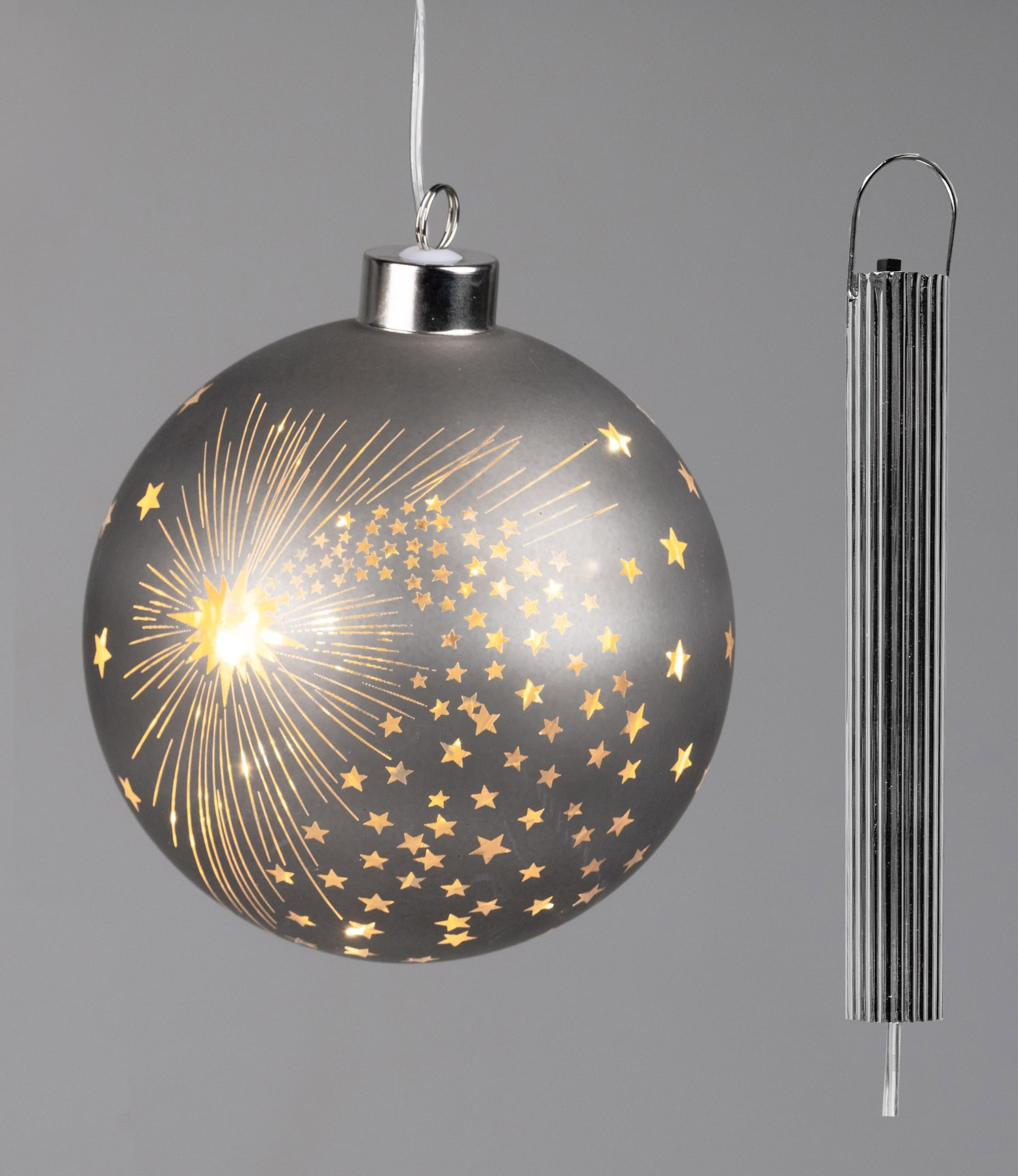 Formano LED-Hängekugel Aus Glas Mit Federn & Timer – Winterdeko Mit Batteriebox, 20 Cm – Stimmungsvolles Licht Für Weihnachten, Fenster & Advent