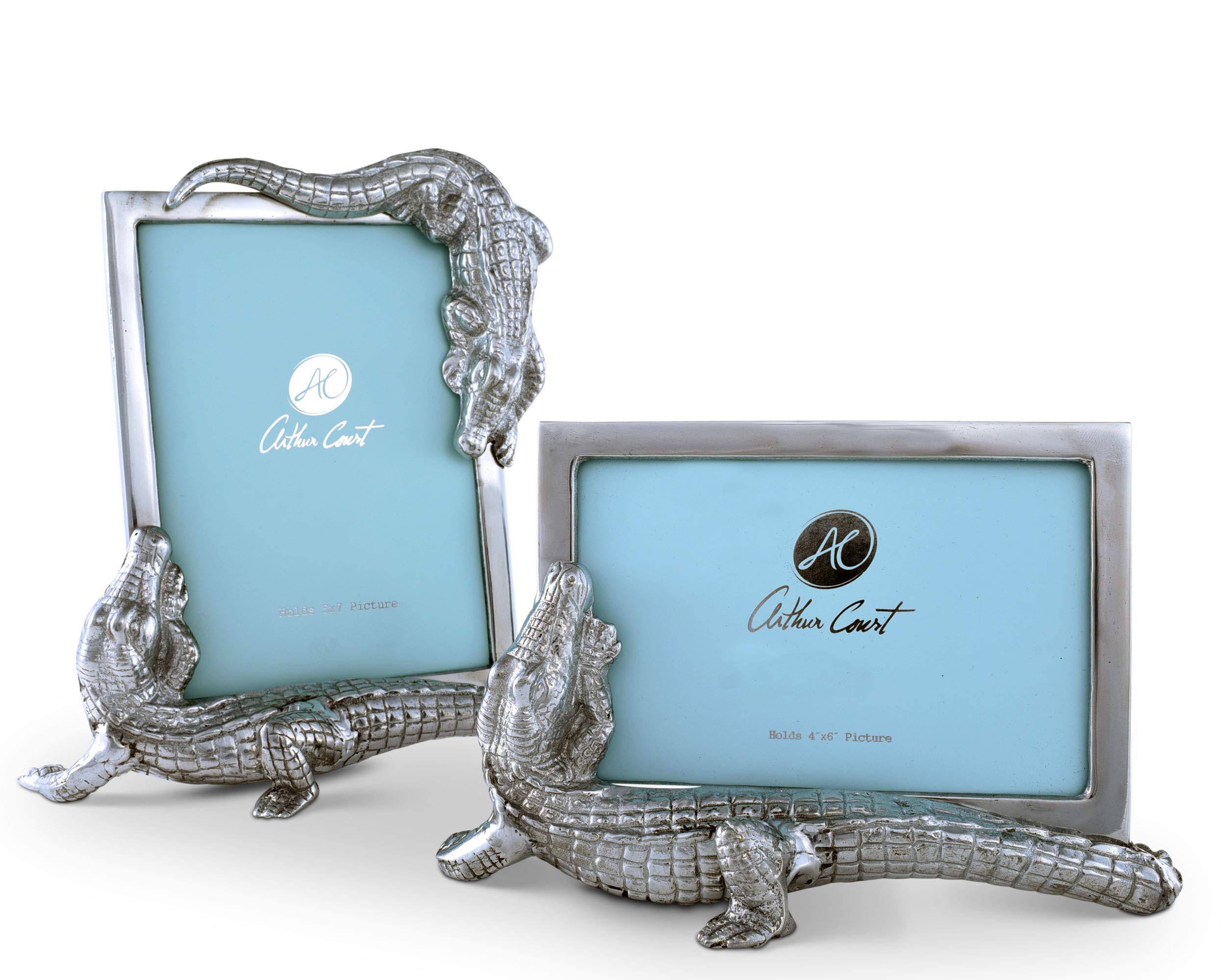 Arthur Court Designs Aluminum Alligator Photo Picture Frame Holds 4x6