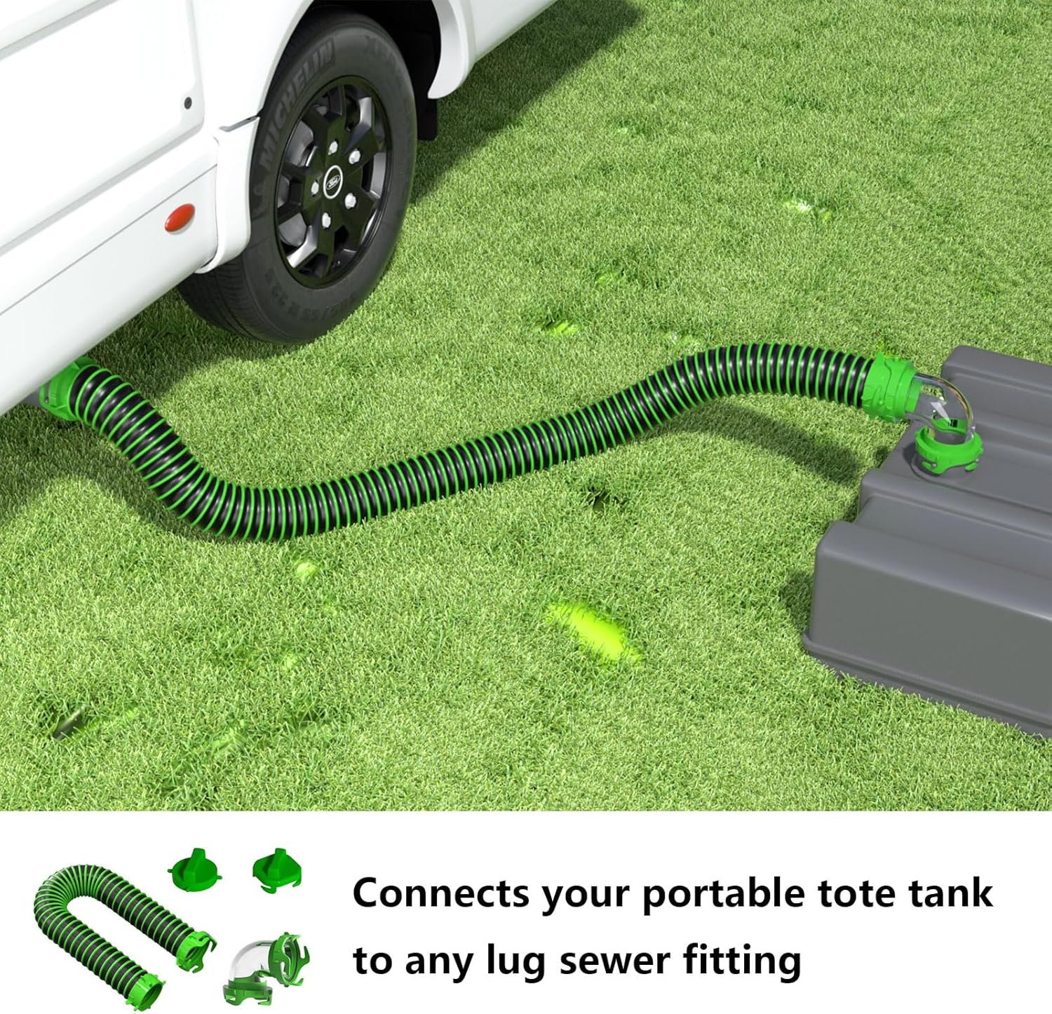 2-Foot RV Tote Tank Sewer Hose Kit, 90° Clear Elbow, Dual Swivel Bayonet Ends,2 Bayonet Fitting Storage Caps — Compact, Leak-Resistant Connection for Portable Waste Tanks & Dump Stations