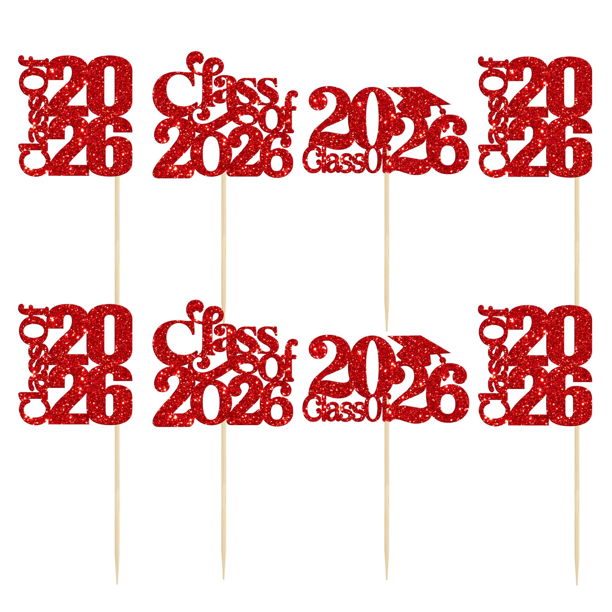 30 Pack 2026 Graduation Cap Cupcake Toppers Class of 2026 Cupcake Picks University Graduation Cake Decorations for 2026 Grad Theme Party Supplies Red - Image 3