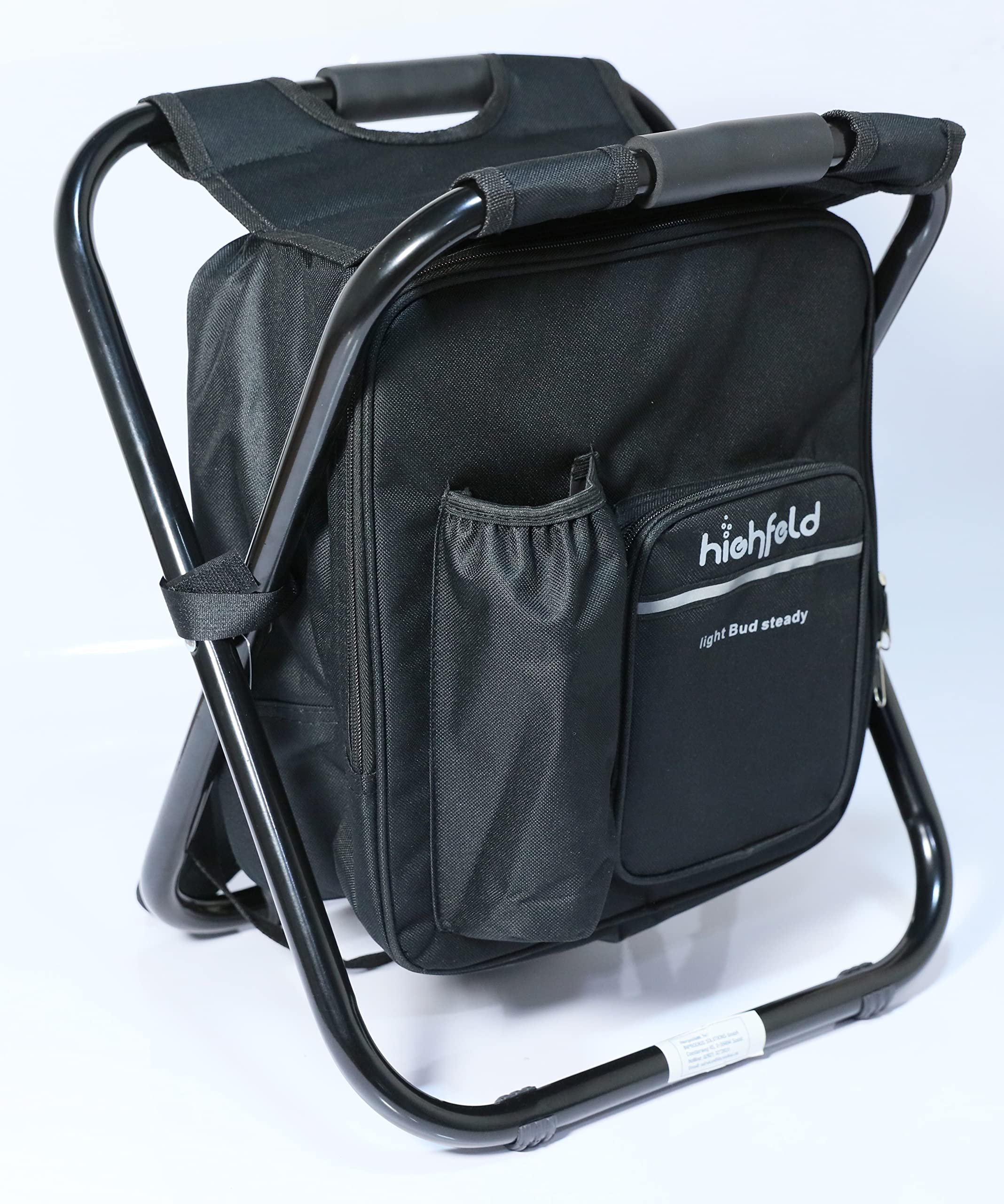 Highfeld Siège Tabouret Camping Portable 2 En 1 Avec Sac Isotherme - 36x29x41cm Noir