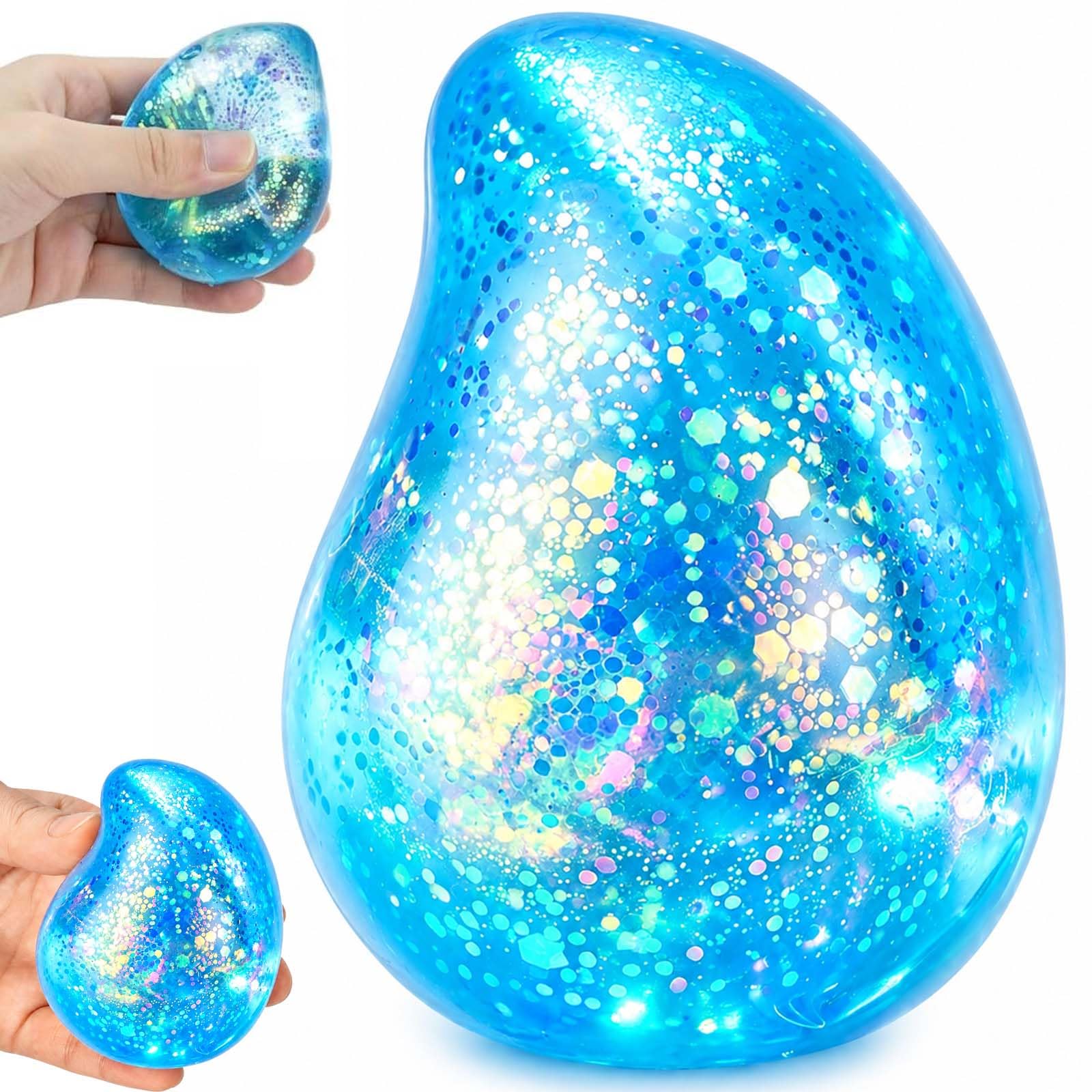 Raindrop Squishy Stress Balls, Glitter Water Drop Squishy Gumdrop Balls