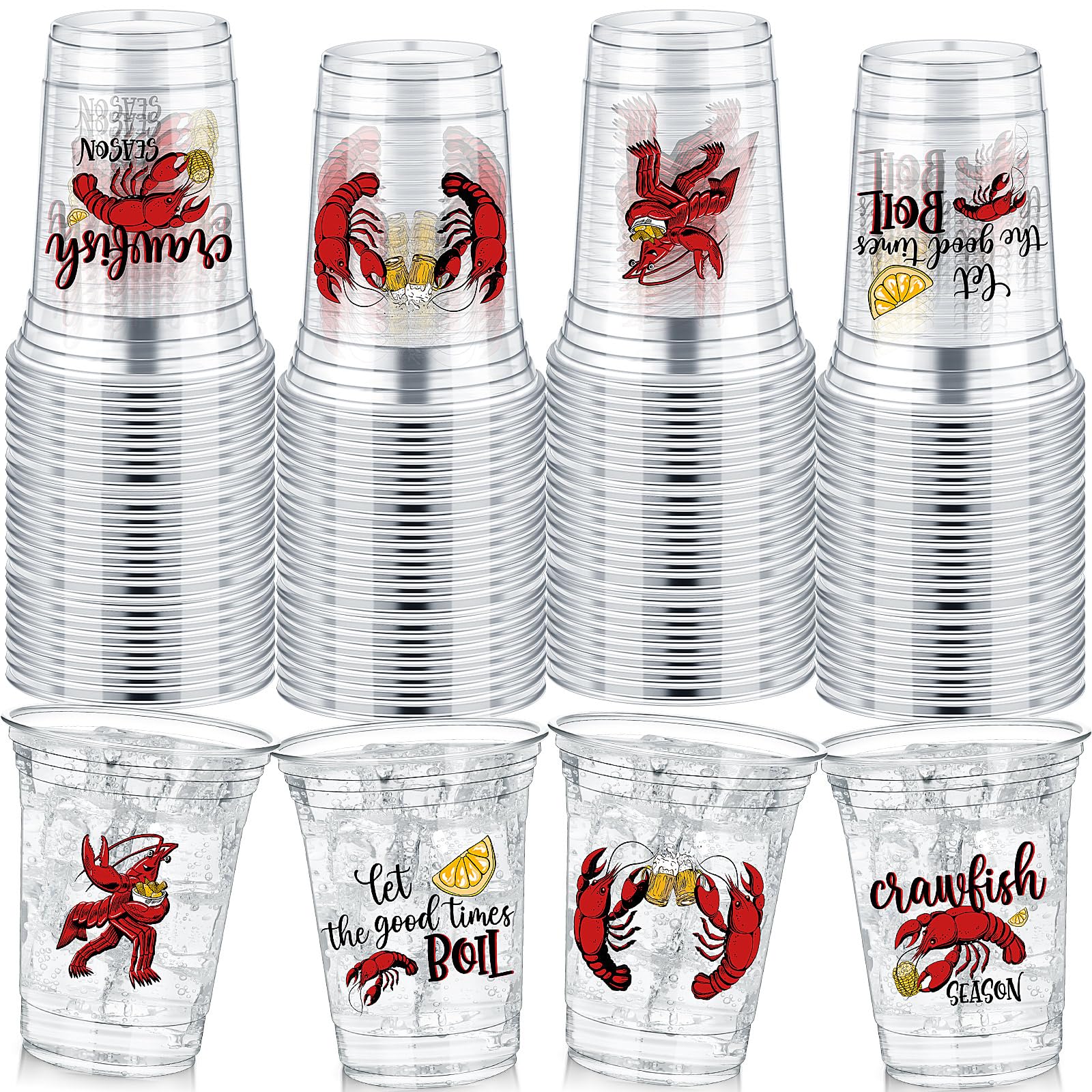 Havawish 48 Pcs Crawfish Cups Bulk, 12 oz Clear Plastic Tumblers, Birthday Party Cups for Crawfish Boil, Seafood, Summer Outdoor, Mint Julep Party