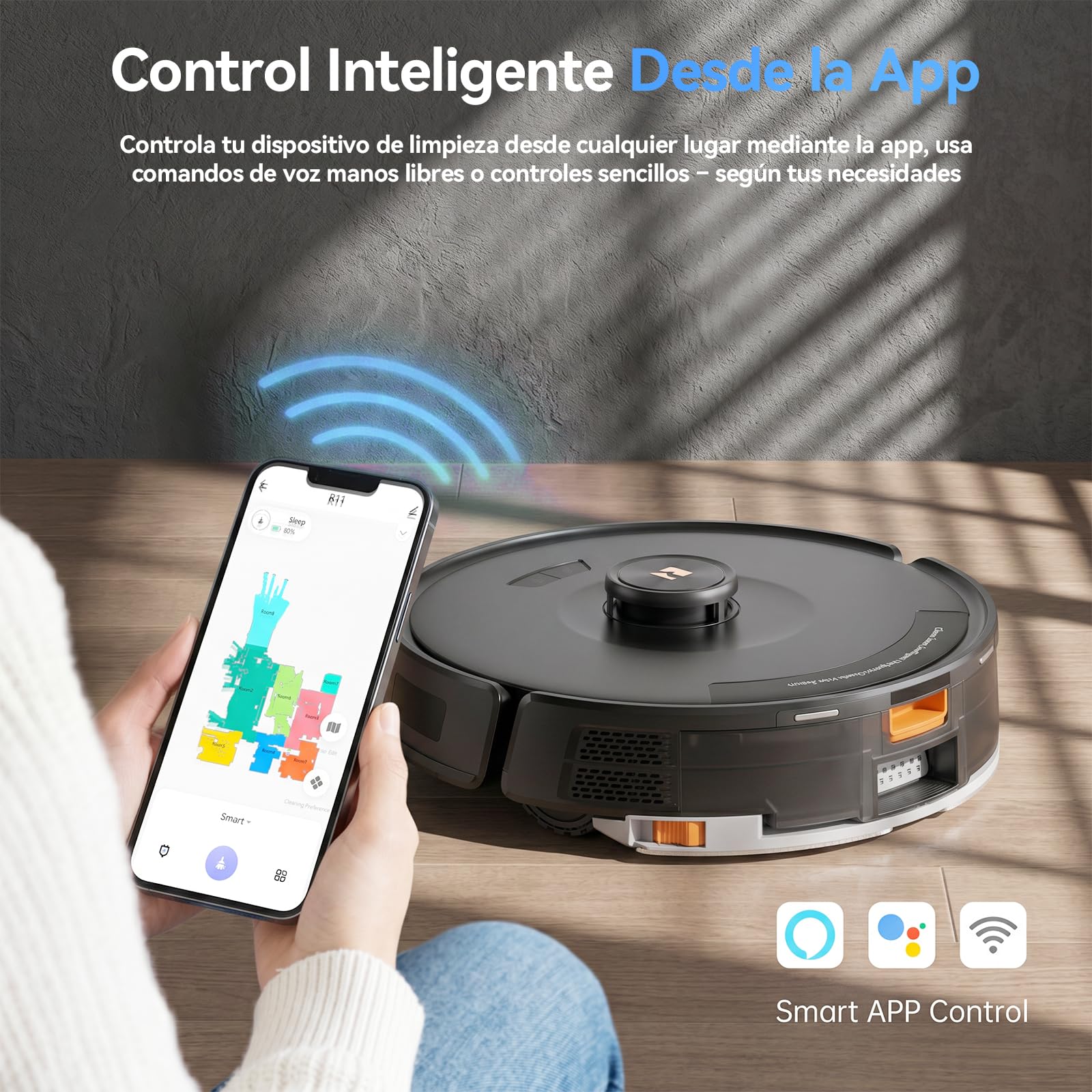 Redkey D8 Pro Robot Aspirador y Fregasuelos, 38000Pa Potente Succión con Estación de Succión 4L, Anti-Enredo de Pelos, Navegación LiDAR, Aspirador Robot 4-en-1 Aspira y Friega para Suelos, Alfombras