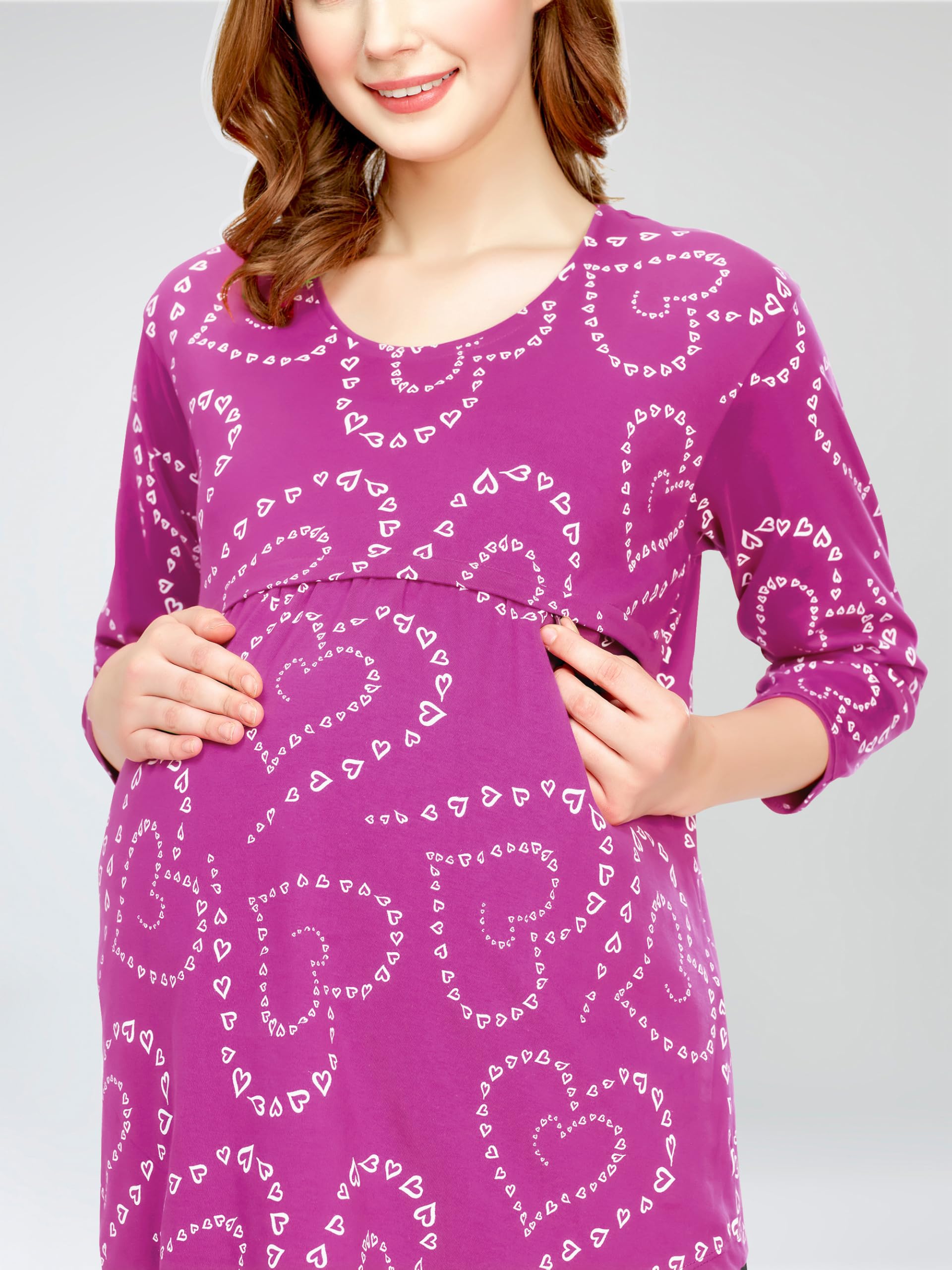 ZEYO Women's Cotton Purple Maternity Top Heart Printed Feeding T-Shirt 5815 - Image 2 thumbnail