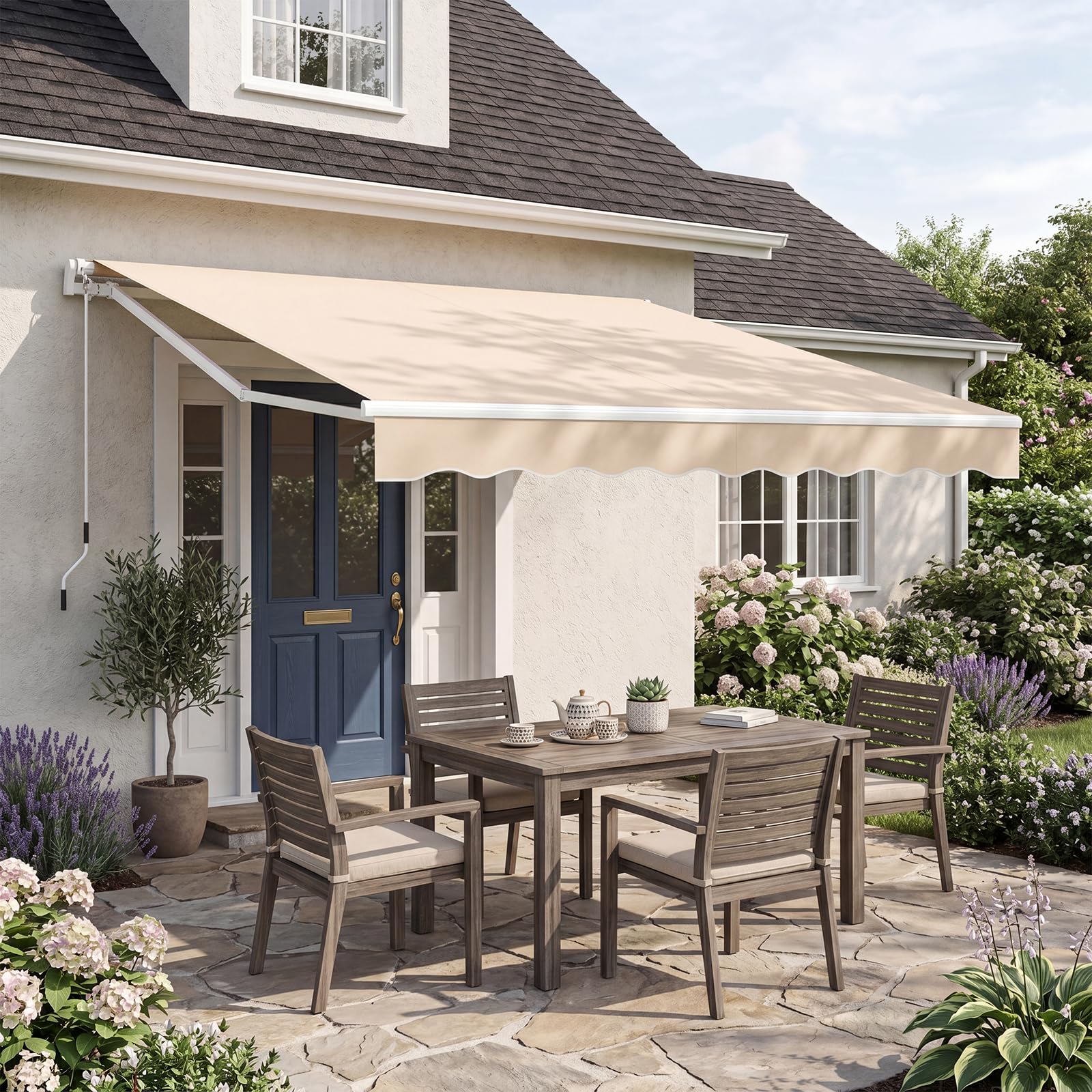 COSTWAY 3 x 2.5m/3 x 3.6m Retractable Manual Awning, Anti-UV and Waterproof Garden Patio Canopy with Hand Crank, Aluminum Sun Shade Shelter for Balcony Yard(3m x 2.5m, Beige)