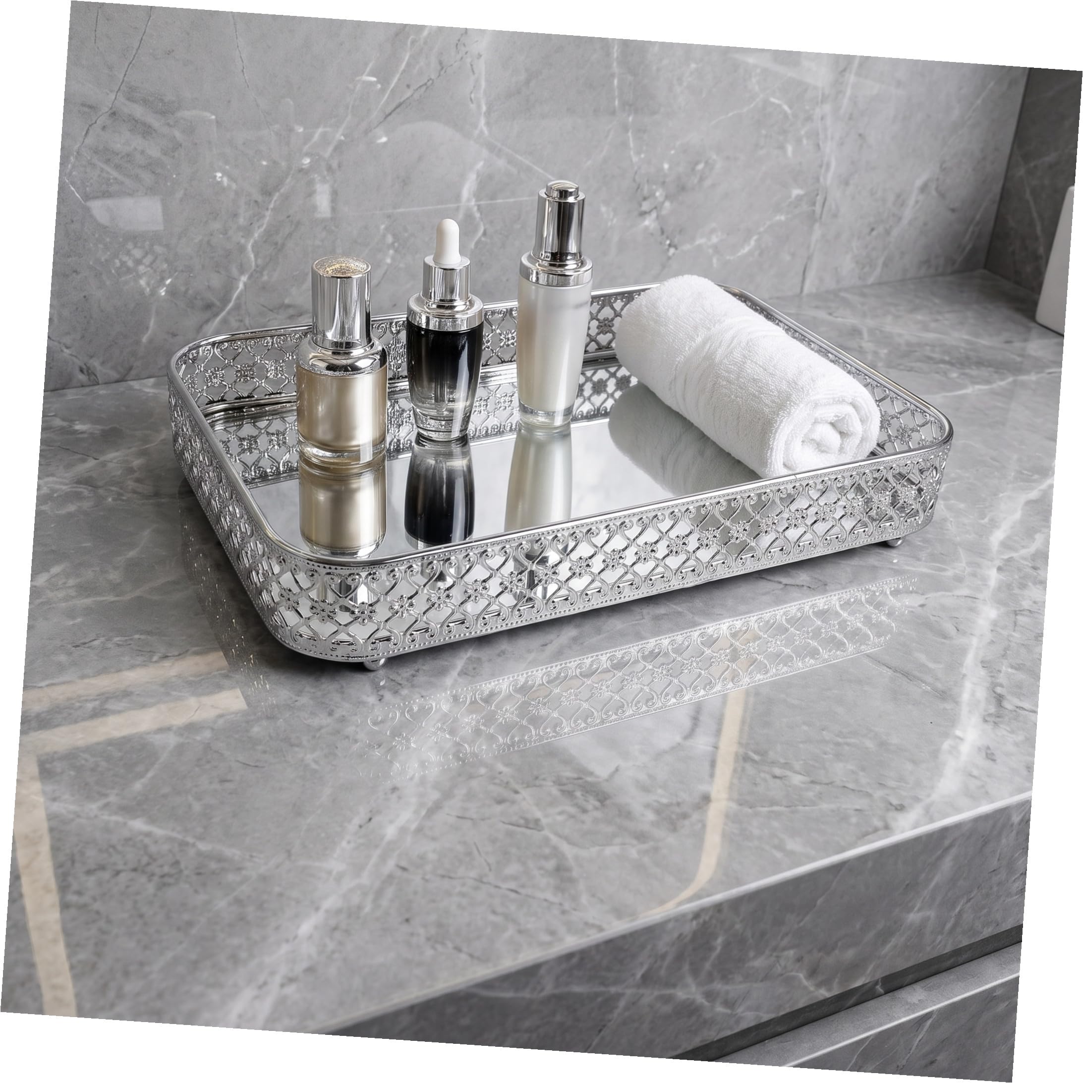 PRETYZOOM Bandeja Decorativa Rectangular Solución Versátil de Metal Superficie Espejo Plata, Fácil de Limpiar y Almacenamiento en Tocadores y Restaurantes