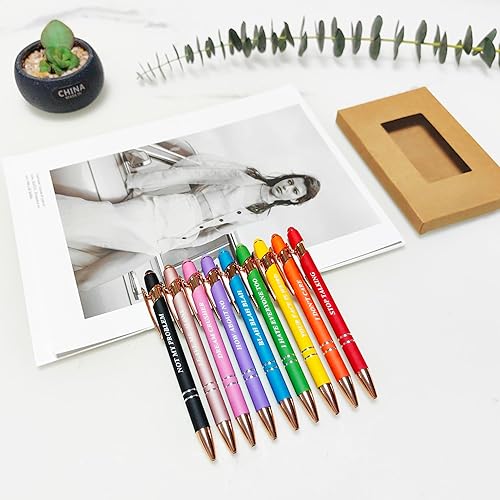 Miniatura 2 de Aozora Paquete de 9 bolígrafos retráctiles 2 en 1 de escritura suave con punta capacitiva, lápiz capacitivo de metal para decoración de oficina para