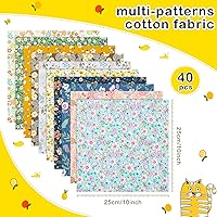Vista 2 de 40 Pcs 10 x 10 Inches Cotton Fabric Bundle Squares Precut Fabric Squares Multi Color Floral Fat Sheets for Craft DIY Quilting Sewing(Bright Patterns)